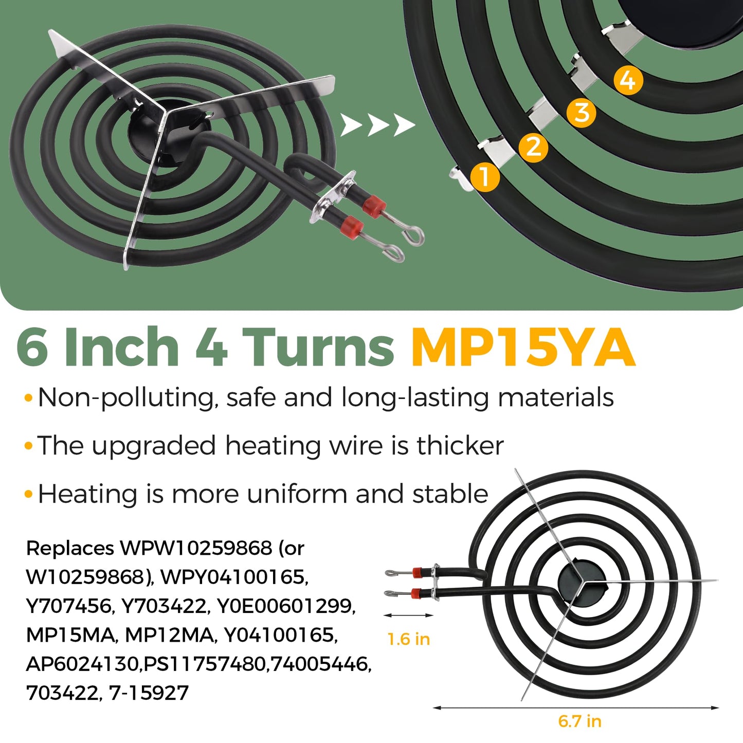 【2026 Upgraded】Electric Range Burner Element MP22YA Unit Set,2 pcs MP15YA 6'',2 pcs MP21YA 8'',4pcs 330031 Range Burner Receptacle kit.Replacement for Ranges/Stoves by Romalon