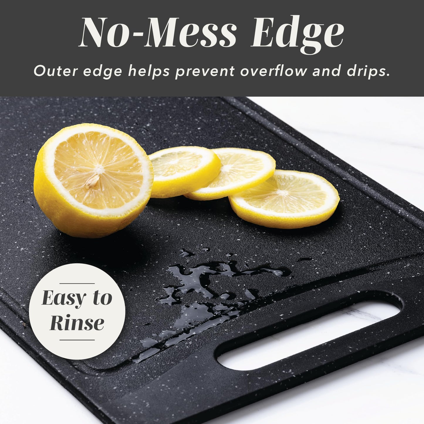 COOK WITH COLOR Non-Slip Cutting Board Set – Kitchen Essentials with Easy Grip Handle for Meat, Veggies, and Fruits, 4 Cutting Boards, Black