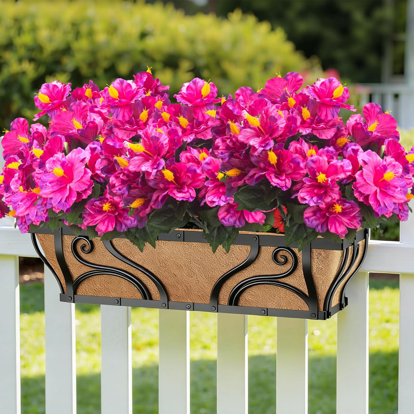 Grunyia Artificial Hibiscus Flowers for Outdoors, Silk Tropical Flowers, UV Resistant Faux Plants, 5 Bundles for Planter Patio Porch Garden (Fuchsia)
