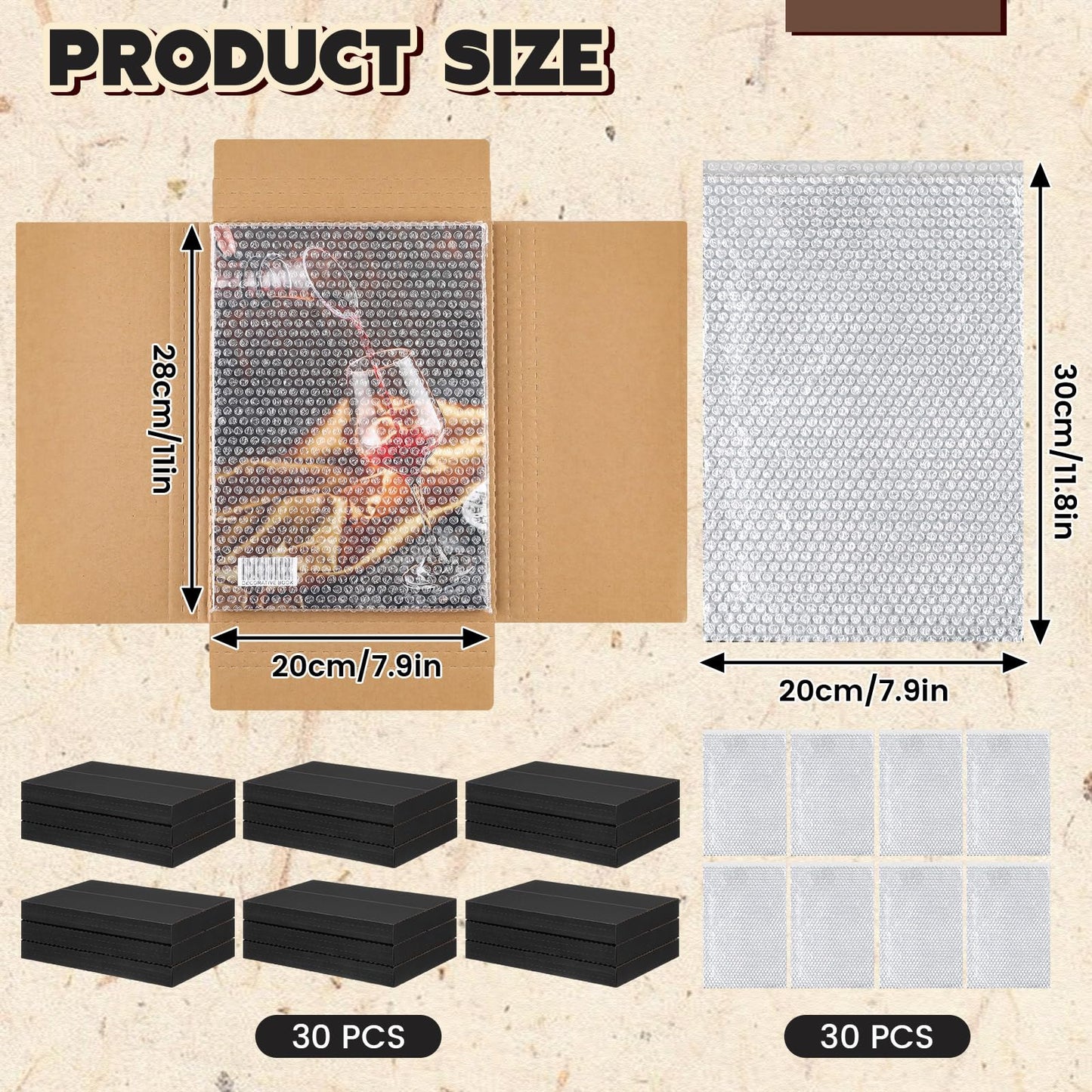 Fullhawl 30 Pack Corrugated Comic Book Mailers with 30 Bubble Bags, Comic Book Shipping Box Easy Fold Cardboard Photo Box for Mailing Packaging, Height Adjustable (Black,7.8 x 11 x 1.2 Inch)