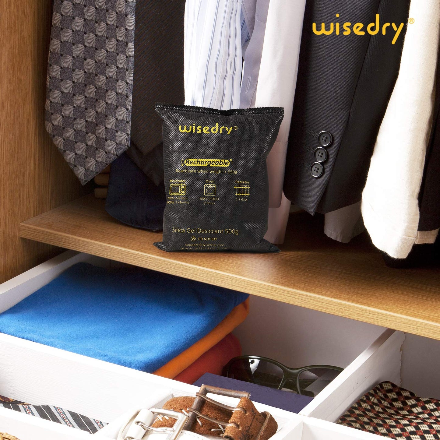 wisedry 4 x 500 Grams [4.4 lbs] Rechargeable Silica Gel Car Dehumidifier, Microwave Fast Reactivated Desiccant Packets Large for Gun Safe Closet Basement Garage Storage Moisture Absorber Bag Reusable