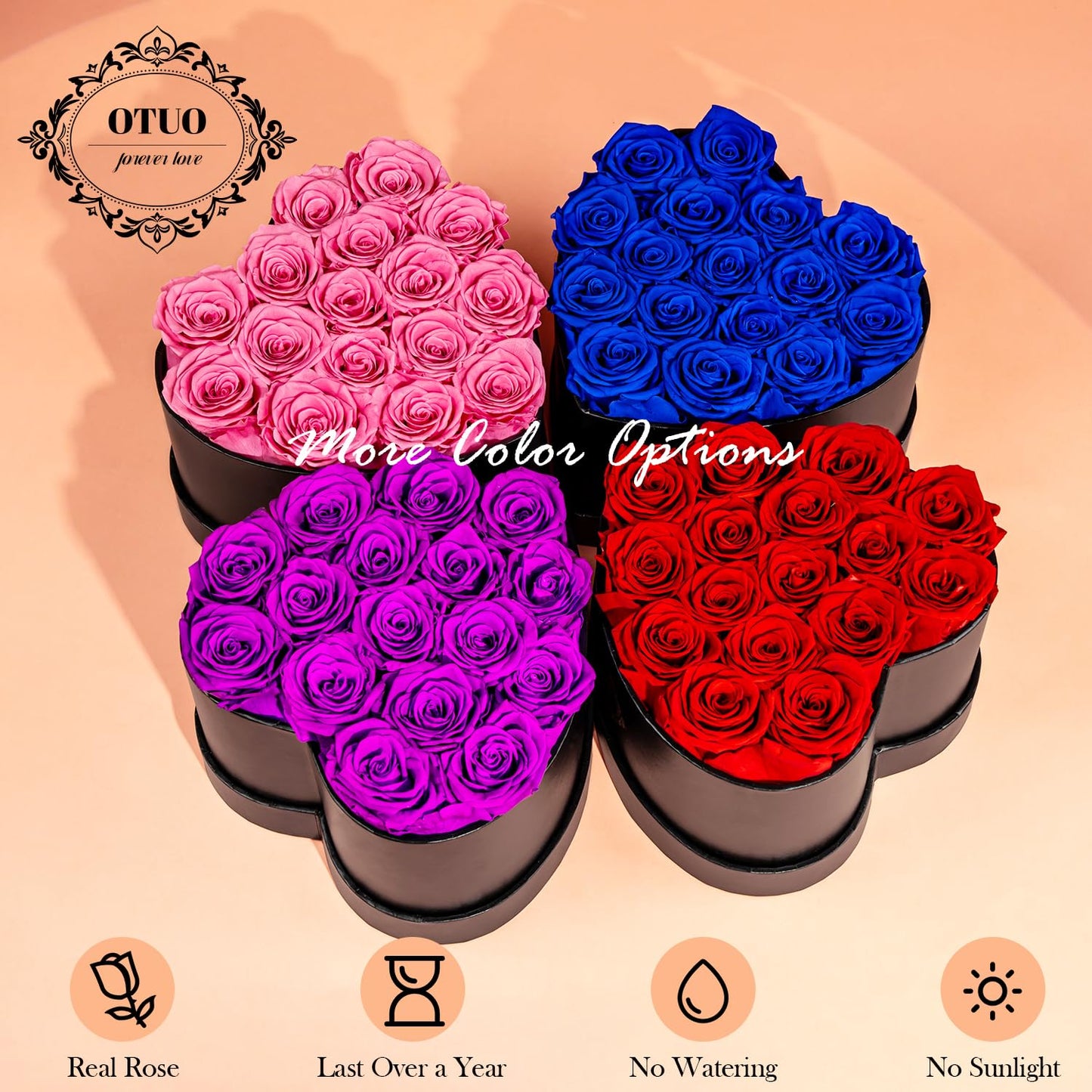 Otuo 16 Preserved Roses in Heart-Shaped Box, Flowers for Delivery Prime Last up 2 Years, Real Forever Flowers for Wife, Girlfriend, Mother, Eternal Roses for Anniversary - Red