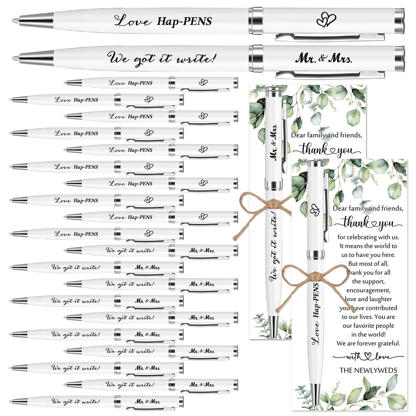 Affrolling 100 Sets Wedding Favors for Guests Bulk Retractable Ballpoint Pen Thank You Cards with Hemp Rope Bridal Shower Gift for Guest Wedding Souvenirs Newlyweds Party Supplies