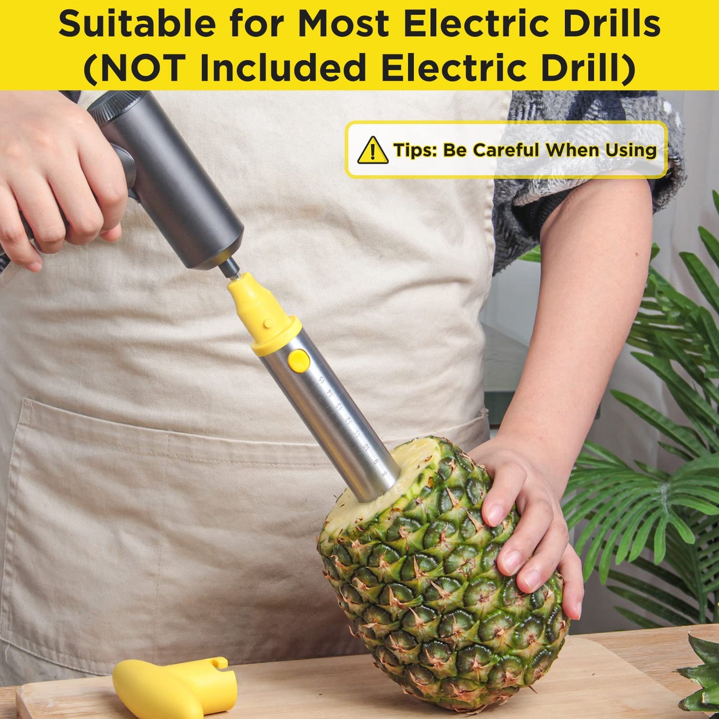 YYP Pineapple Cutter with Knife, [Upgraded, Electric & Manual] Durable Pineapple Corer with Electric Drill Accessory, Stainless Steel Fruit Peeler Knife Pineapple Slicer Core Remover Kitchen Tool