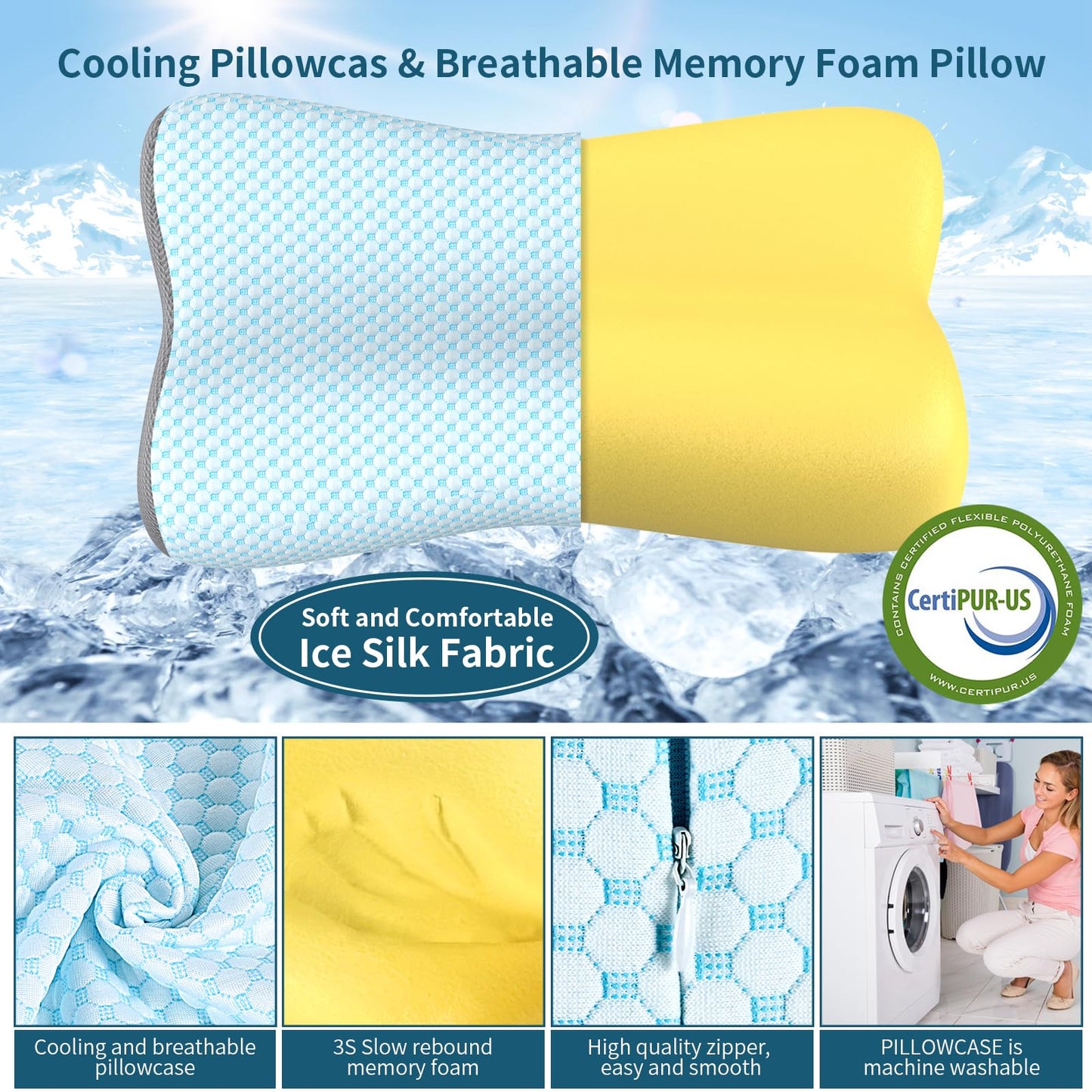 Cervical Neck Pillow for Pain Relief, Contour Memory Foam Pillows for Sleeping, Ergonomic Pillow Orthopedic Cooling Pillow Bed Pillow Neck Support for Side Back Stomach Sleepers