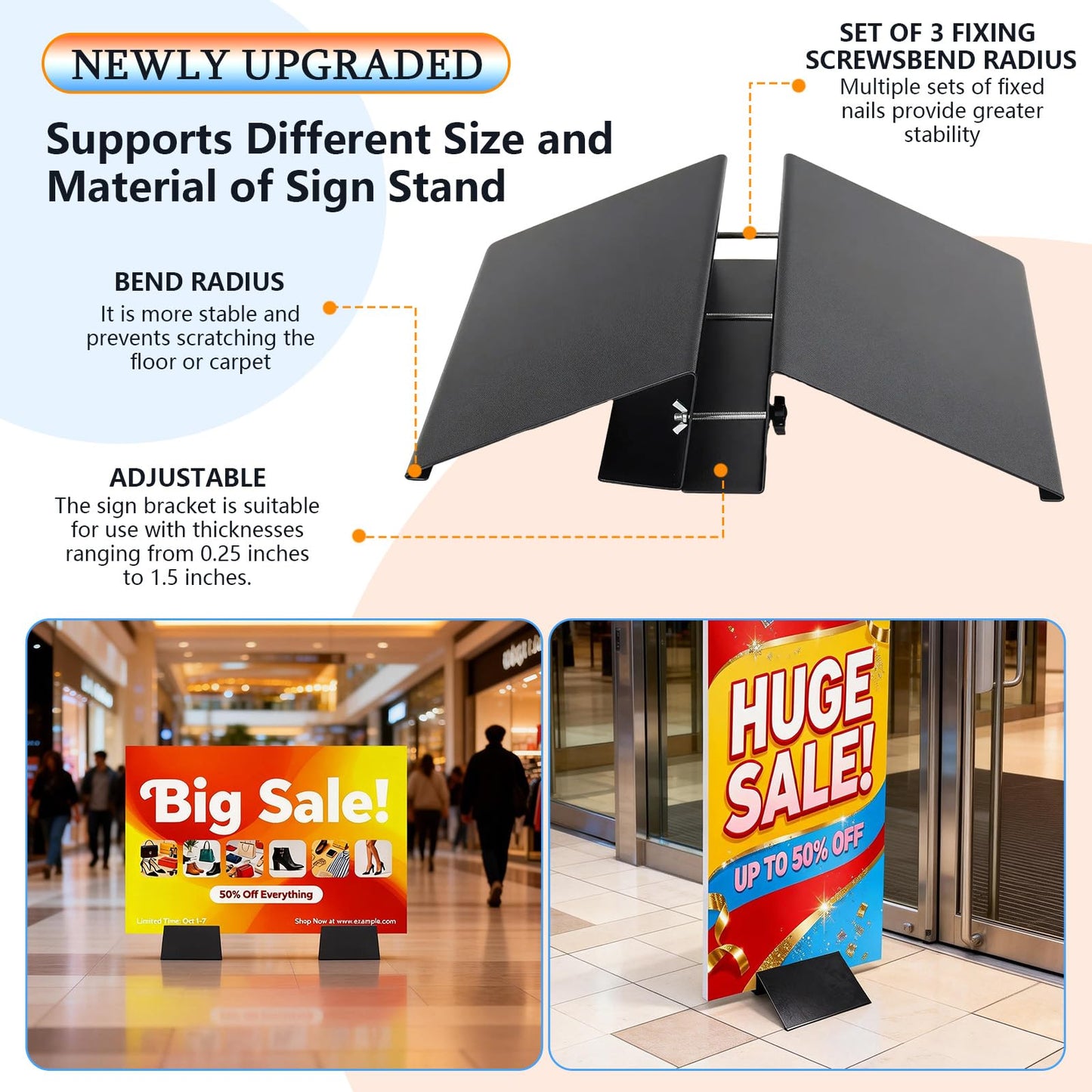 Chiliqi 1 Pcs Metal Floor Sign Stand Holder, Adjustable Floor Standing Display Stand for Outdoor Indoor Use, Stand Metal Base Only Fits 12" Wide Acrylic Glass Foam Board Signs up to 72" High