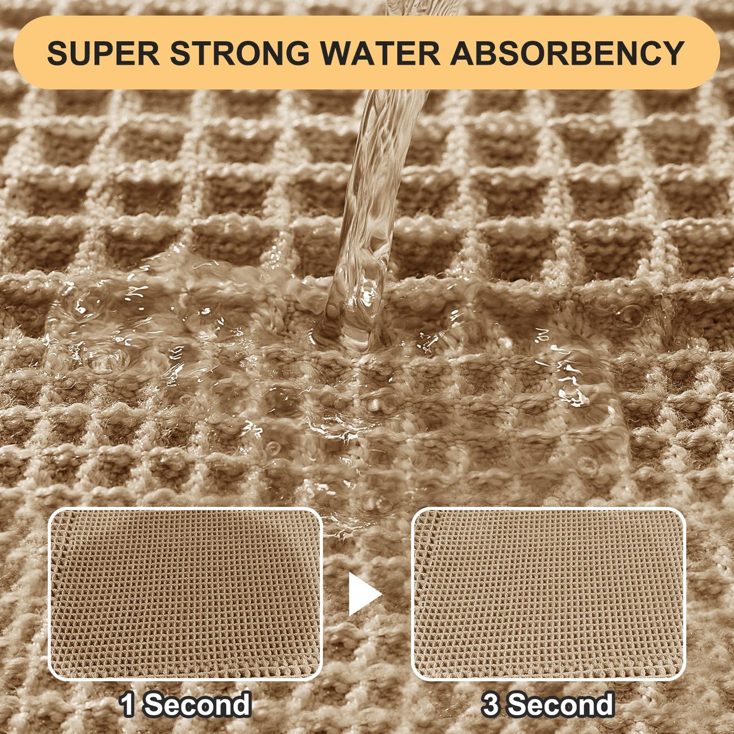 Upgrade Waffle Bath Mat Set 3 Piece, Boho Bathroom Rugs Absorbent Non Slip, Ultra Soft Bathroom Mat, Machine Washable Knit Bath Rugs with Tassels for Bathroom, Bedroom, Kitchen, Shower, Tub, Beige