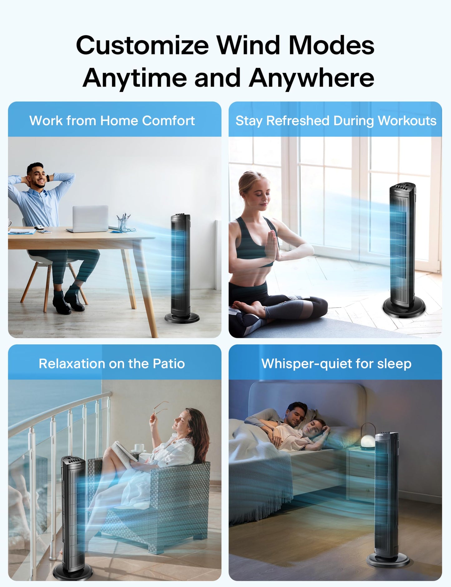 PELONIS 30 Inch Tower Fan for Bedroom, Quiet Oscillating Standing Fan with 3 Speeds, Portable Cooling Fan for Home Office Dorm Room, Auto-off Timer, Black, PFT28A2BBB