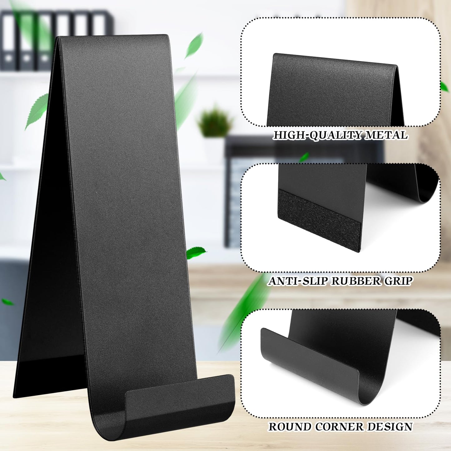 Yaocom 4 Pcs Metal Fancy Brochure Holder Display Flyer Brochure Holder Stand Table Vertical Countertop Literature Organizer for Booklets Pamphlet Magazine Menu Journals(Black)