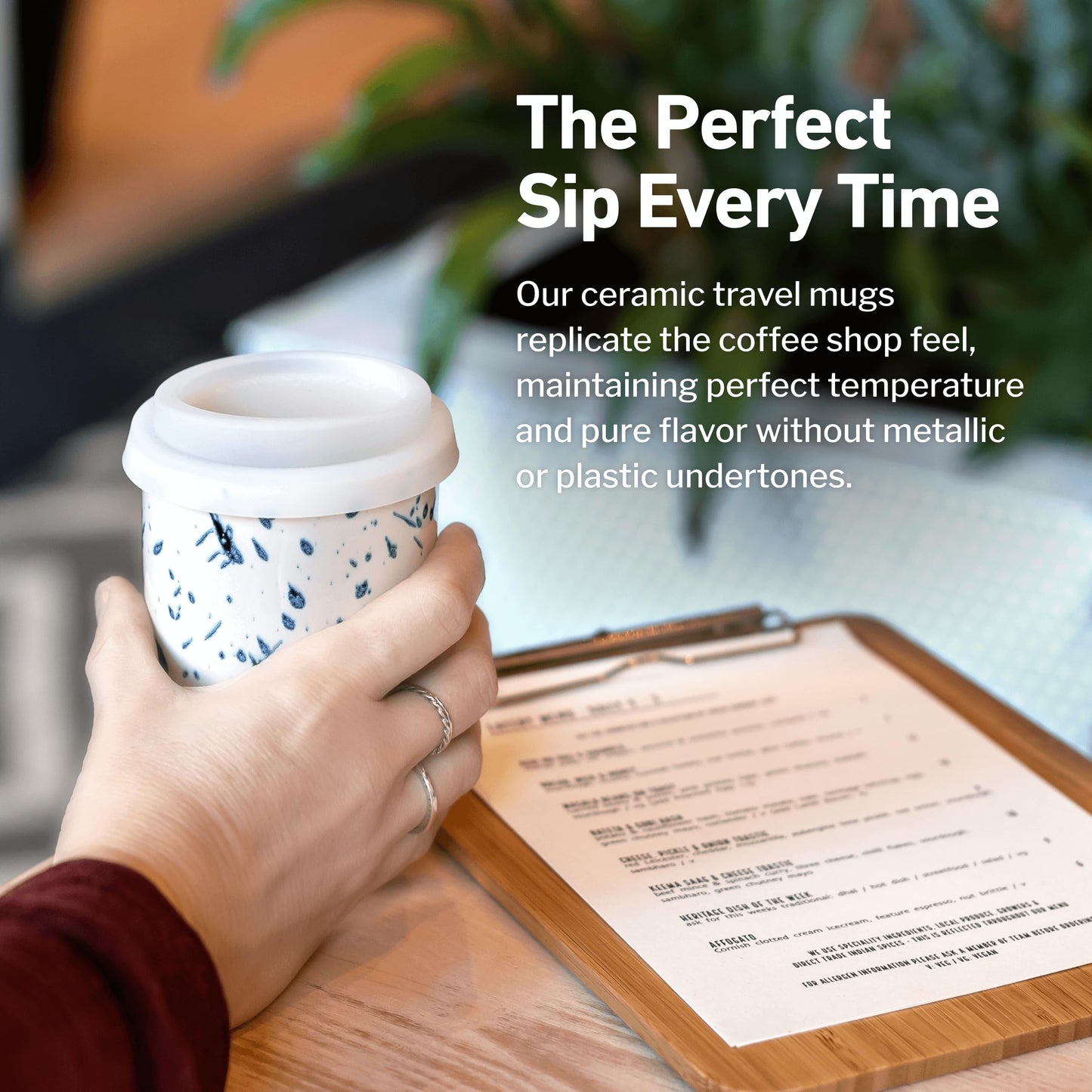 NOVA CERAMICS Travel Mug - Travel Size Mug – Reusable Coffee Mug Unique to Go Mug – Microwave & Dishwasher Safe Coffee White & Blue Tumbler - Gifts for Women Men Him Her – 12oz – Orchid