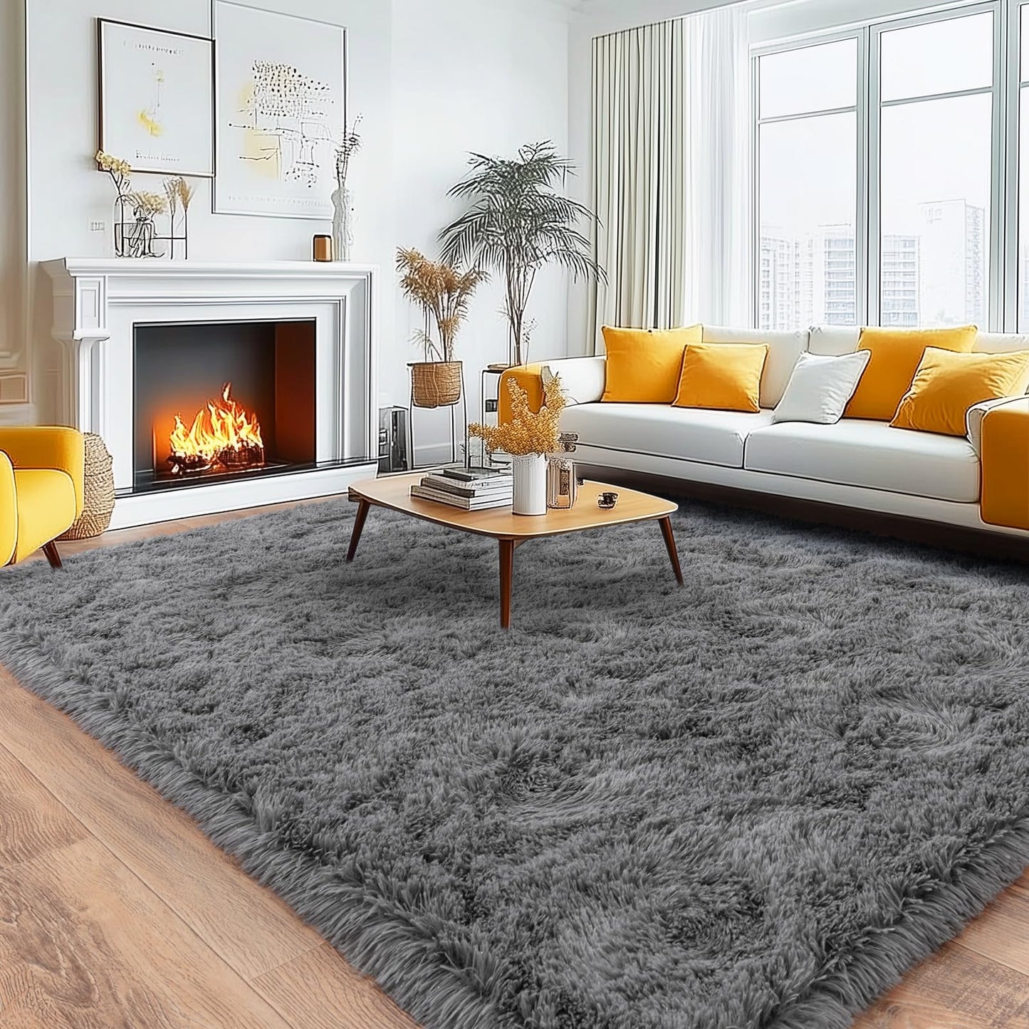 Quntue 8x10 Area Rugs for Living Room, Large Ultra Fluffy Fuzzy Shag Grey Rug for Bedroom, Modern Plush Soft High Pile Upgrade Non-Slip Gray Carpet for Kids Girls and Boys, Dorms, Home Decor Aesthetic