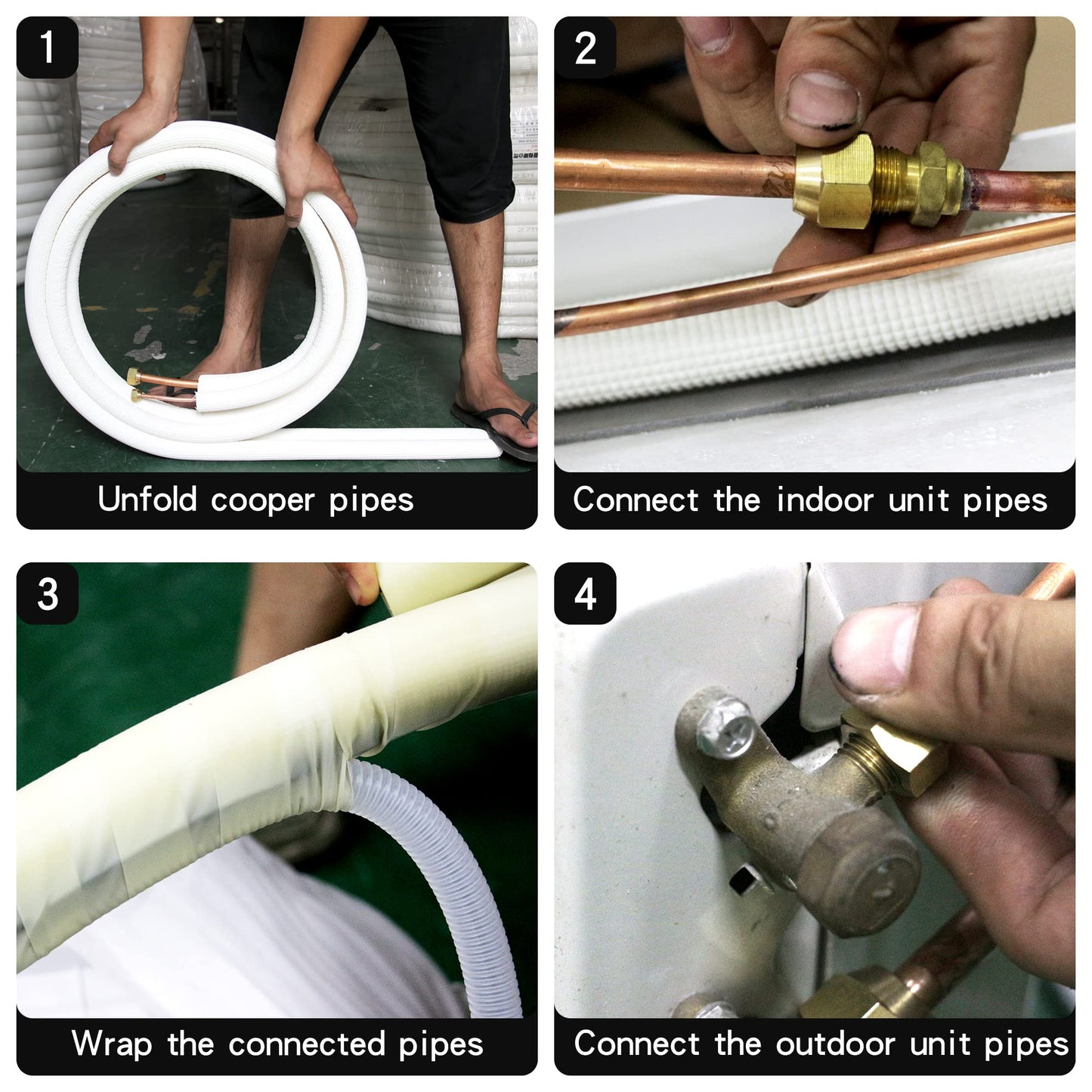 16ft Length Mini Split Line Set,1/4" 5/8" OD Copper Pipes Tubing and 3/8 White PE Thickened Insulated Coil with Flared Nuts for Mini Split Air Conditioner HVAC or Heat Pump System. (16Ft(1/4+5/8))