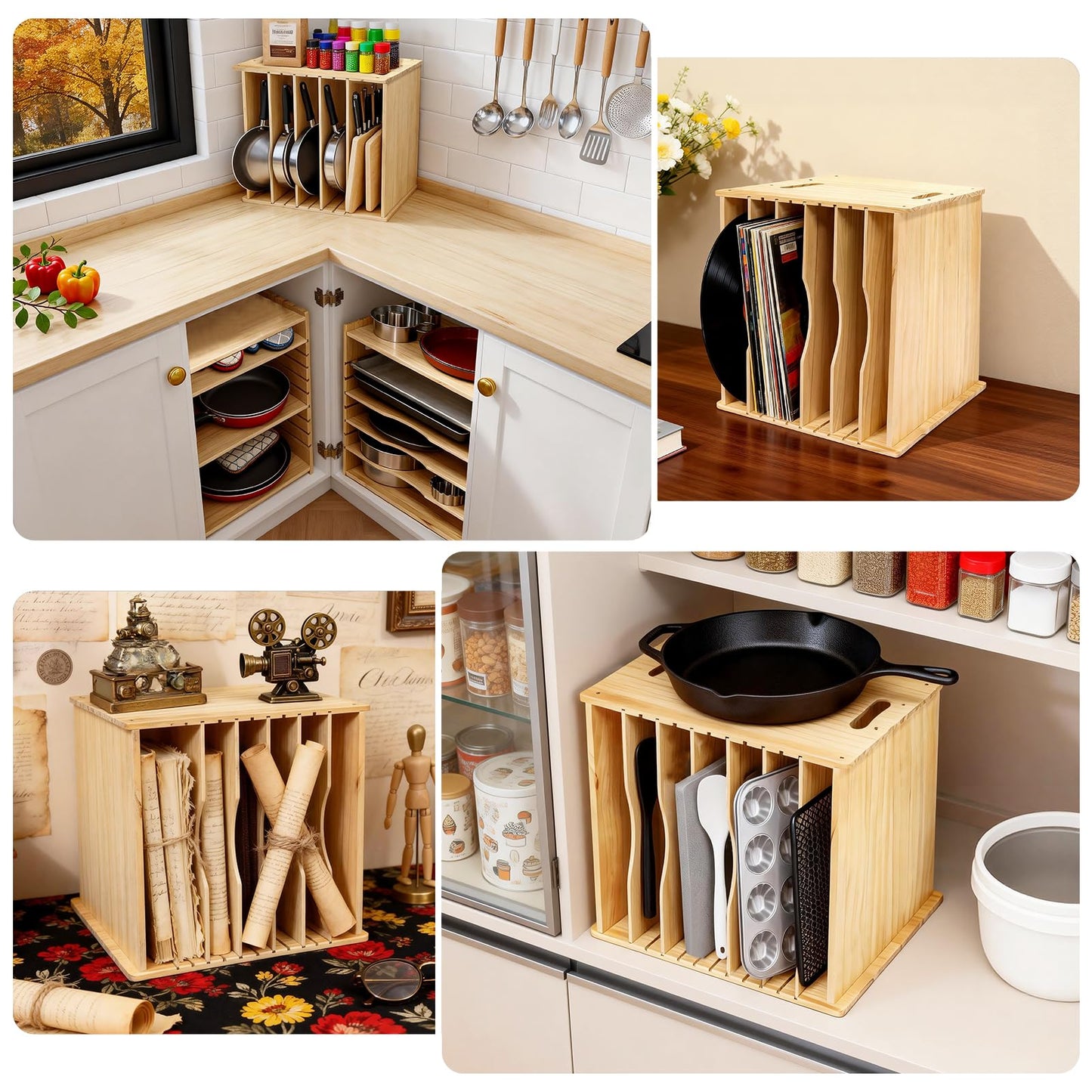 6 Tier Wooden Tray Dividers for Cabinets, Cookie Sheet Organizer 15.7" W x 16.5" H x 12.6" D Baking Sheets, Pans and Cutting Boards Organizer for Kitchen Cabinets or Countertop