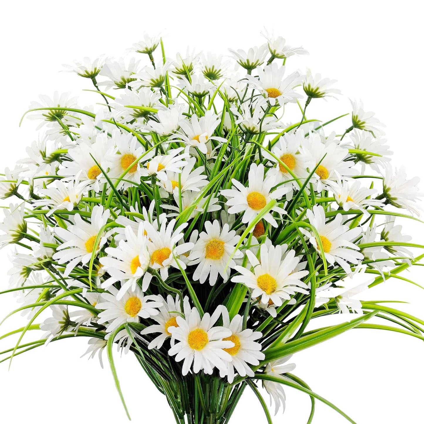 FOUSUKA 4 Bundles Artificial Silk Daisy Flowers Fake Daisies Plastics Plants Flower Faux Wildflowers Outdoor UV Resistant for Home Decor Indoor Outside Porch Patio Garden Planters Decoration (White)