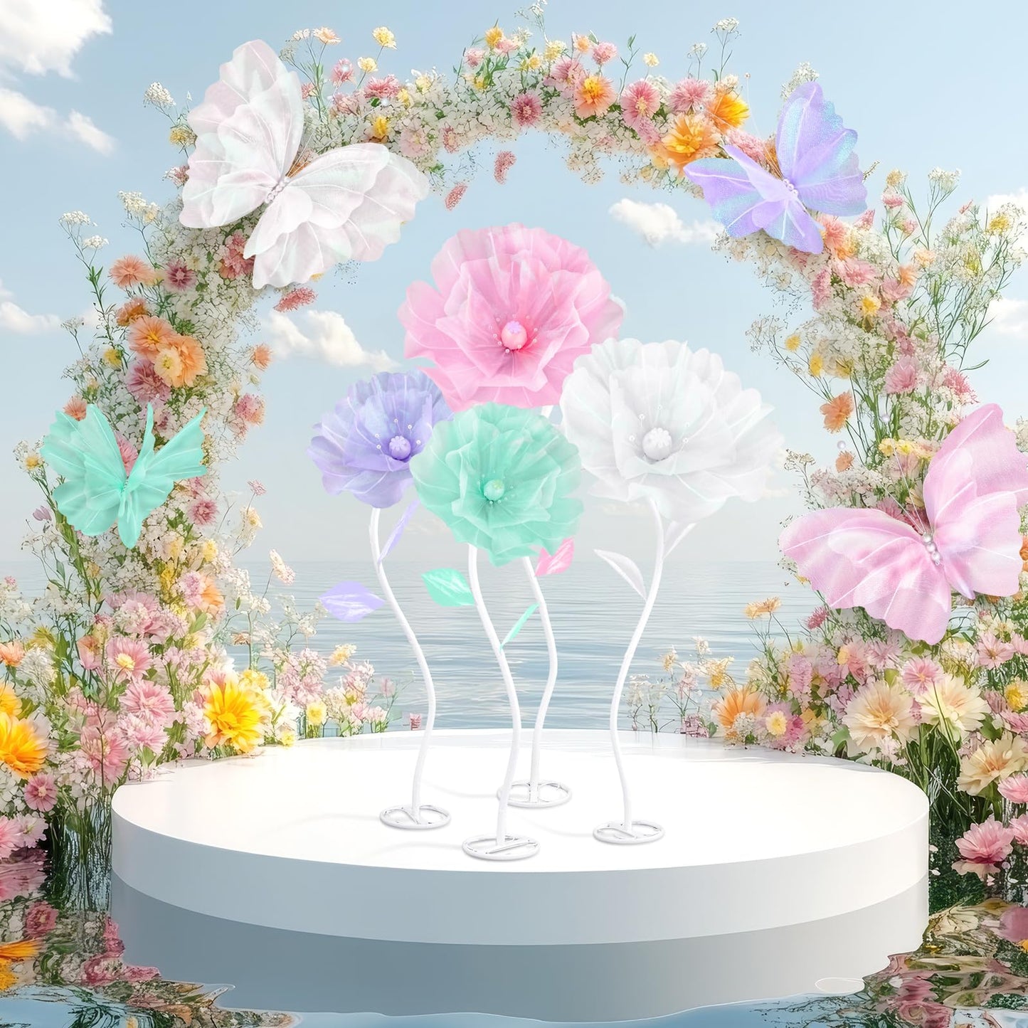 Cinnvoice 8 Pcs Large Butterfly Flower Decorations 20 Inch 12 Inch 3D Giant Silk Butterfly Big Flower Mariposas Grandes para Decoracion for Wedding Backdrop Birthday Party(Pastel)