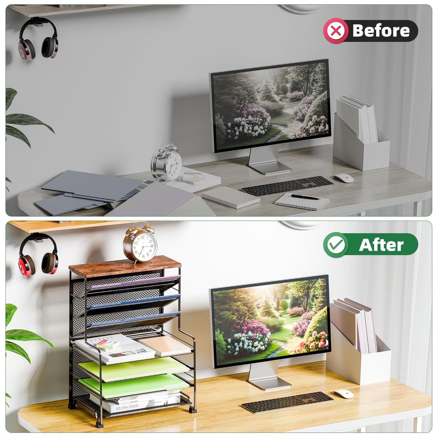 Simple Trending 7 Tier Desk File Organizer, 2 Pack Letter Tray Paper Organizer, Mesh Desk Accessories File Folder for Office, Home or School, Black
