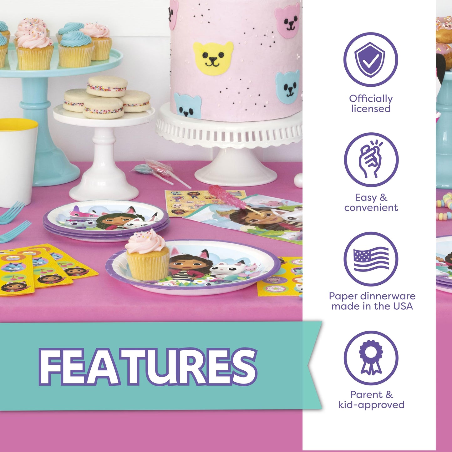 Gabby Dollhouse Plates and Napkins for 32 Guests | Gabby Dollhouse Party Decorations for Birthday | Officially Licensed