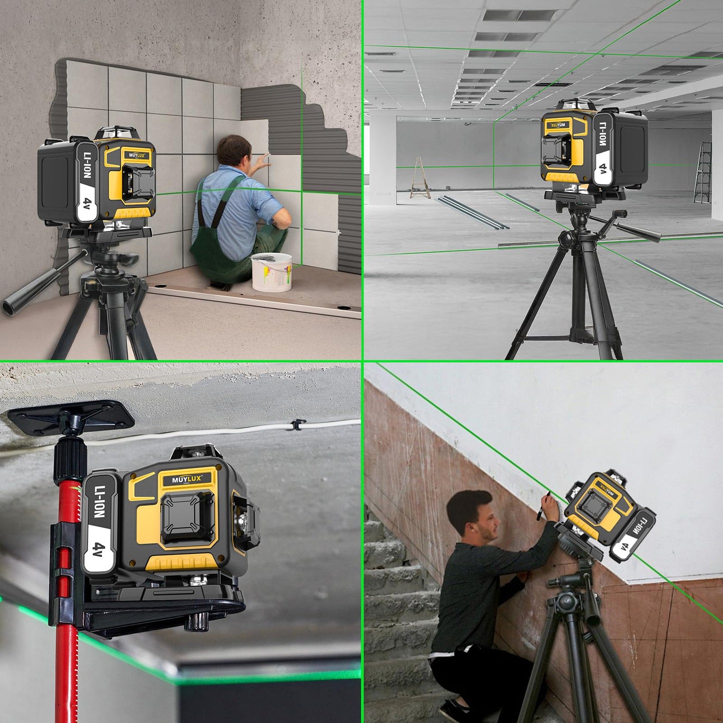 16 Laser Level with 1M Tripod, 4x360° Laser Line, Green Cross Line Laser with Tripod Self-Leveling, Lazer Leveler Tool for Picture Hanging laserpower<1mW, 2 Batteries