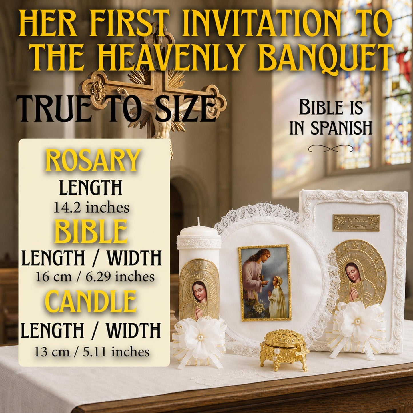First Communion Bible and Candle Set in Spanish - Biblia y Vela de Primera comunión para niña - Vela para Primera comunion niña - First Communion Candle Set for Girl - recuerdos de Primera comunion