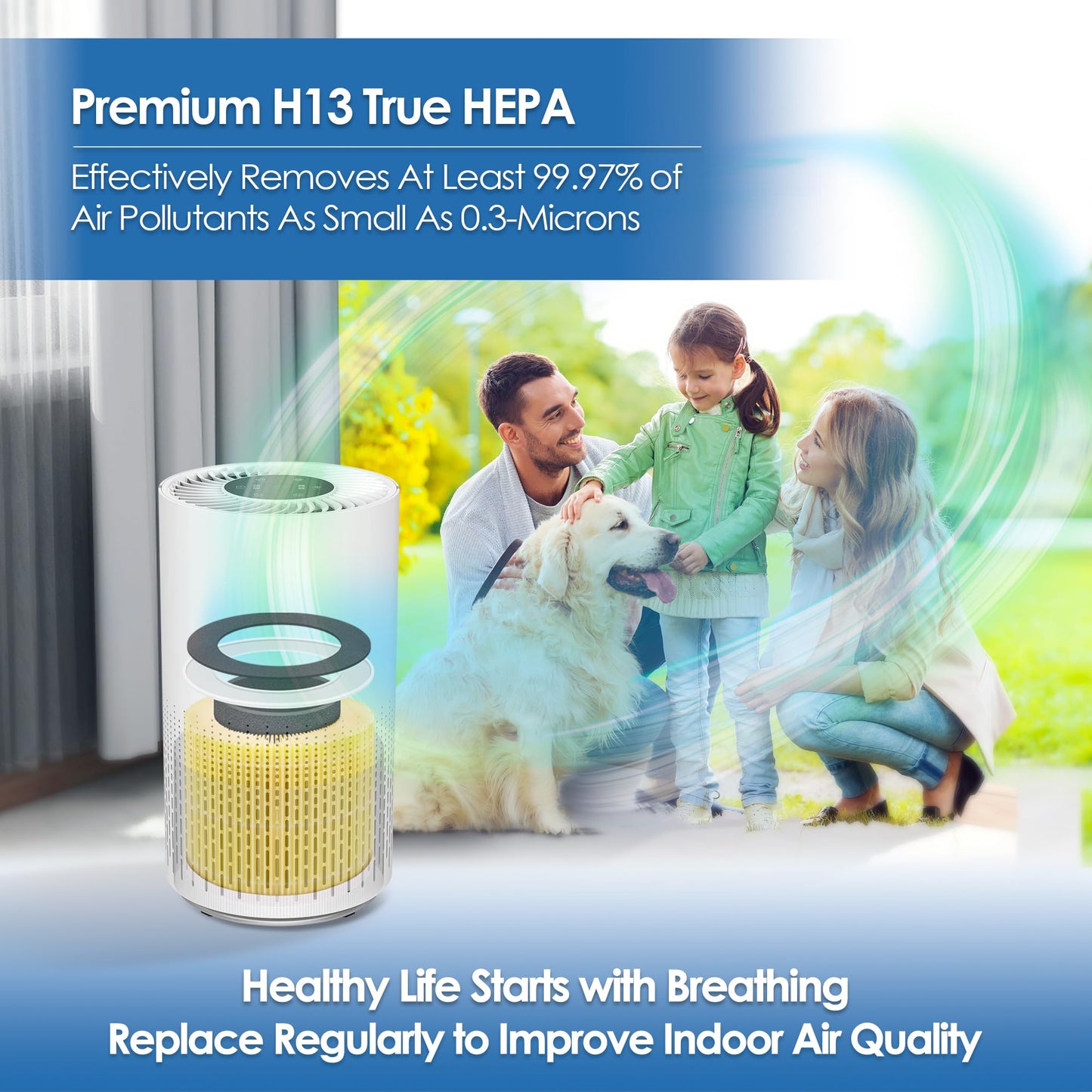HONDIGI VK-6067B 2-Pack Pet Allergy Filter Compatible with Vremi & Hokeki Air Purifiers, 360 H13 True HEPA & Activated Carbon Filter for Pet Care