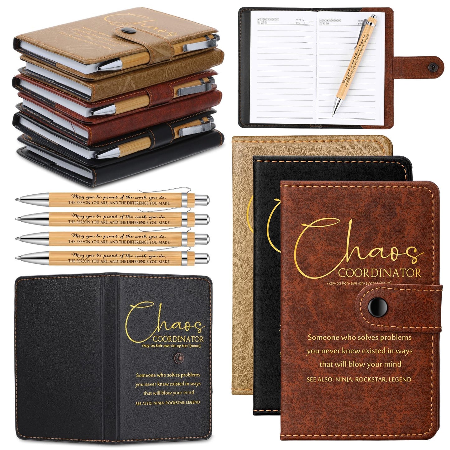 Marspark 15 Set Chaos Coordinator Employee Appreciation Gifts Inspirational A5 Leather Notebooks with Pens Thank You Gifts for Graduation Men Women Teacher Manager Boss Father's Day