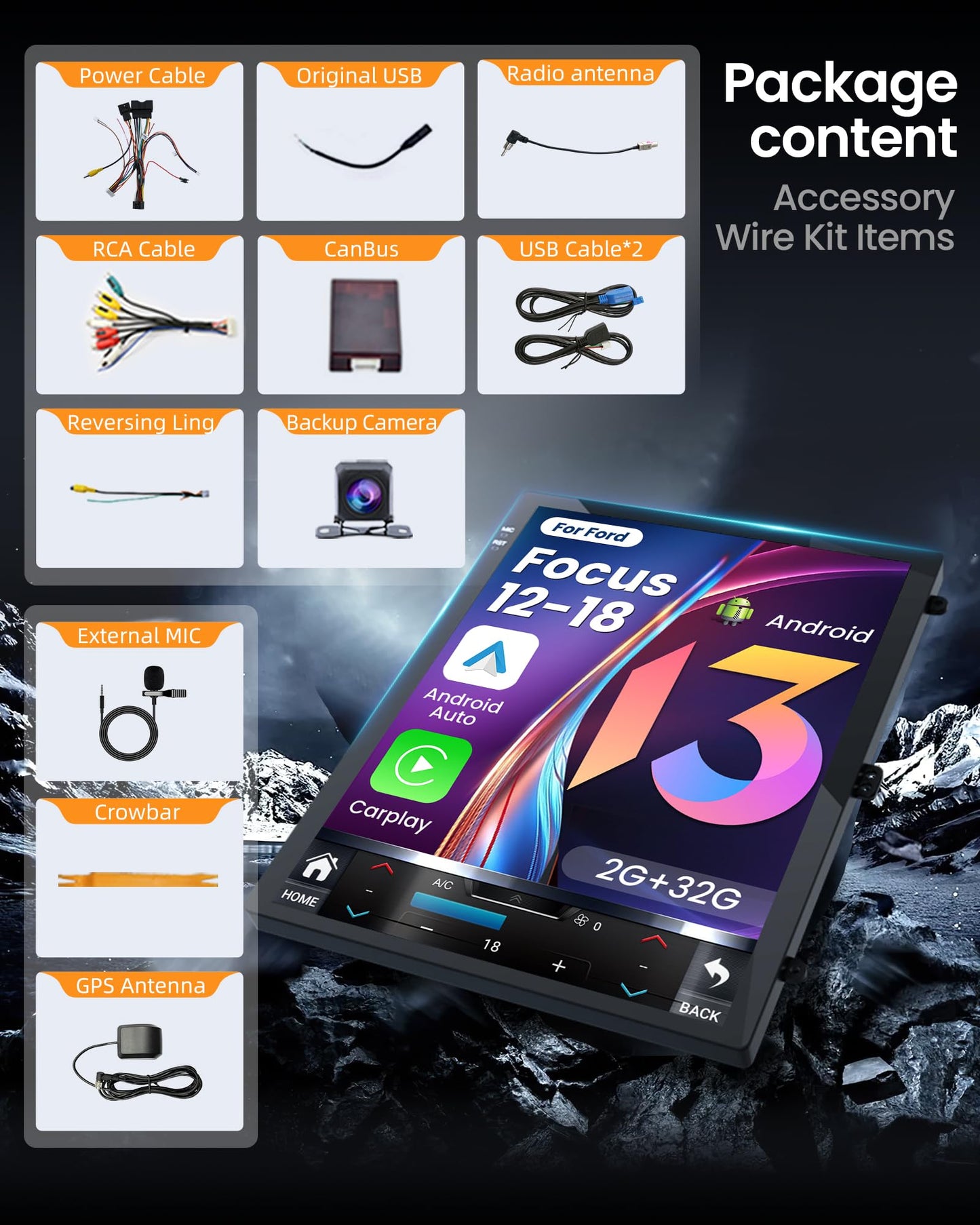 10.4 inches Android12 Car Stereo Ford Focus Radio Upgrade 2012-2018 with Touch Screen 1024 * 768 RDS Auto with GPS Bluetooth 5GWiFi Backup Camera