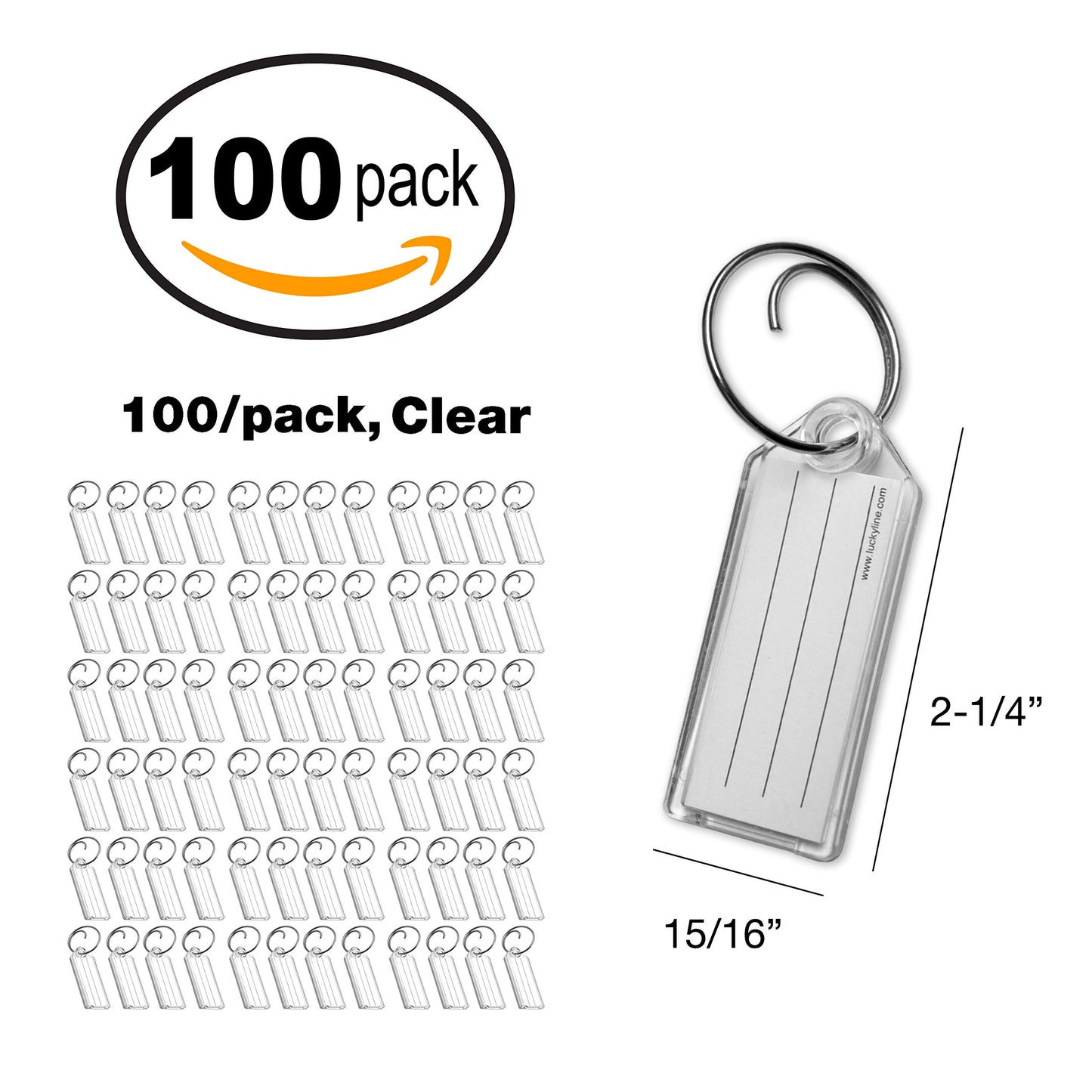Lucky Line Key Tag with Tang Easy Key Ring, Clear, Box of 100 (1230010)