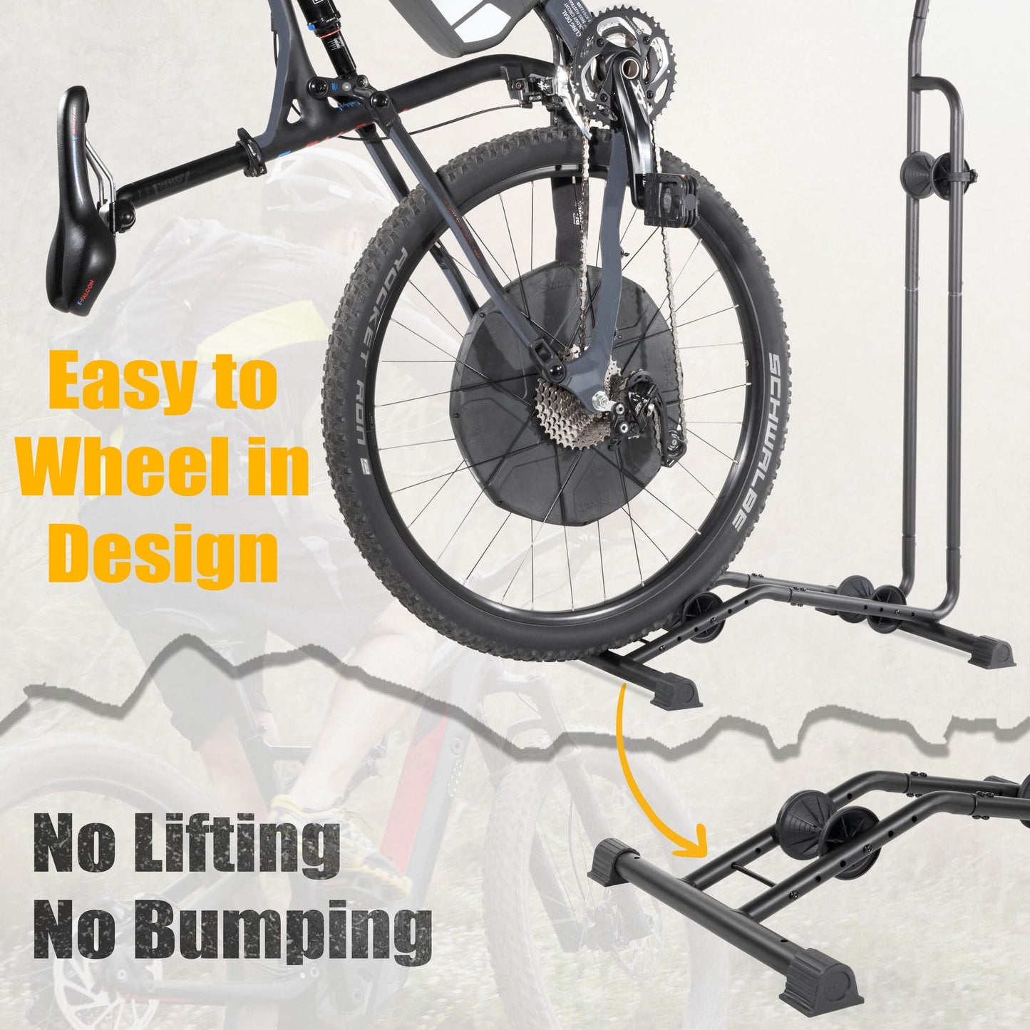 CyclingDeal Upright Bike Stand - Premium Quality Vertical & Horizontal Adjustable Bicycle Floor Parking Rack - for Storing MTB Road Bikes - up to 29” Wheel Size - for E Bike - 1 Bike