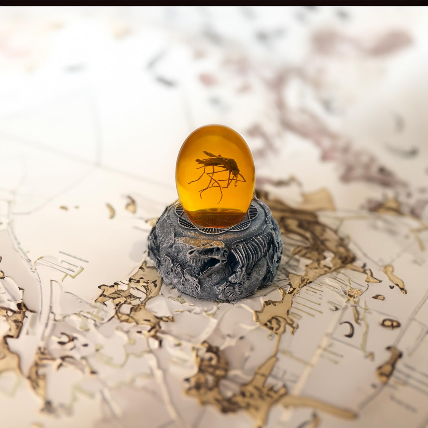 VEOJEIN Mosquito in Amber and Jurassic Base | Dinosaur Fossil Decor and Collectable Gift | Skeletin Figurines | Dinosaur DNA Replica Prehistoric World Prop | Paper Weight