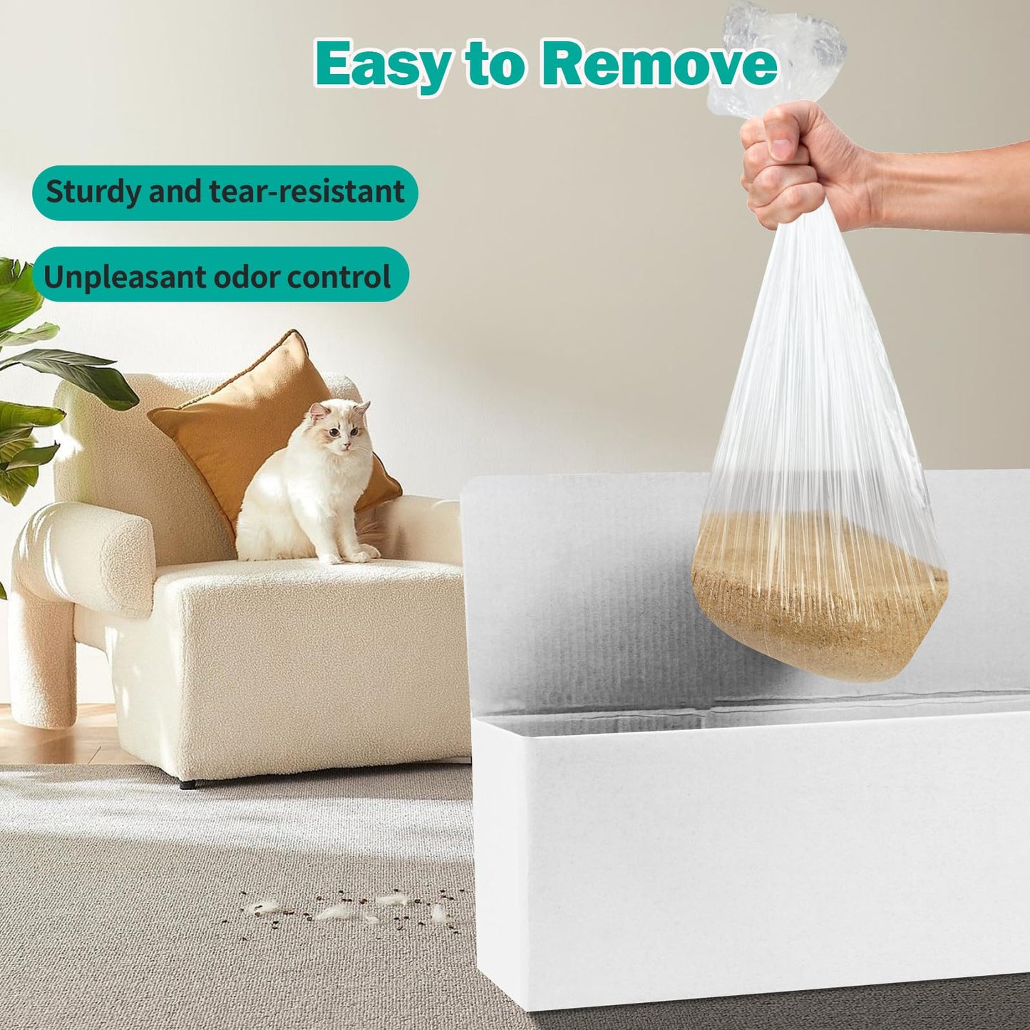 Trash Bags Compatible with Popur X5 Litter Box - with Elastic Band, Thickened Design for Popur X5 Self-Cleaning Cat Litter Box/Home Trash Bags (50 Pcs)