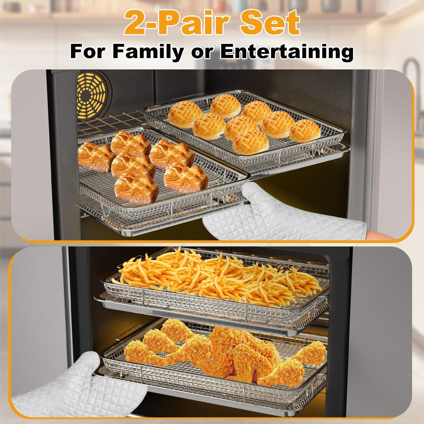 DONGULI Air Fryer Basket Oven - 2 Set Large Air Fryer Basket and Tray Stainless Steel Oven Air Fryer Rack Pan Accessories for Baking 15.4"x11.2"
