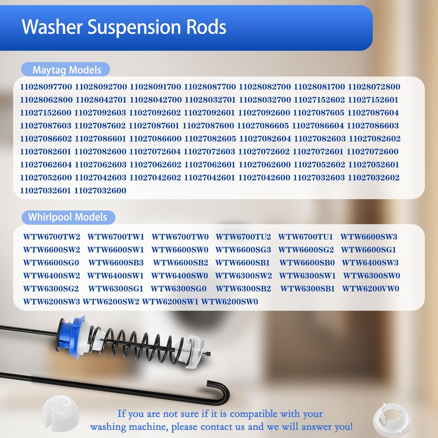 Upgraded WTW6600SW2 WTW6700TW1 WTW6400SW3 MVWB800VQ0 Washer Suspension Rods, Fit for Maytag Whirlpool Kenmore Washer MTW6300TQ1 WTW6200VW0 MVWB700VQ0 MTW6700TQ1 WTW6600SB3 WTW6200VW0 WTW6300SB1