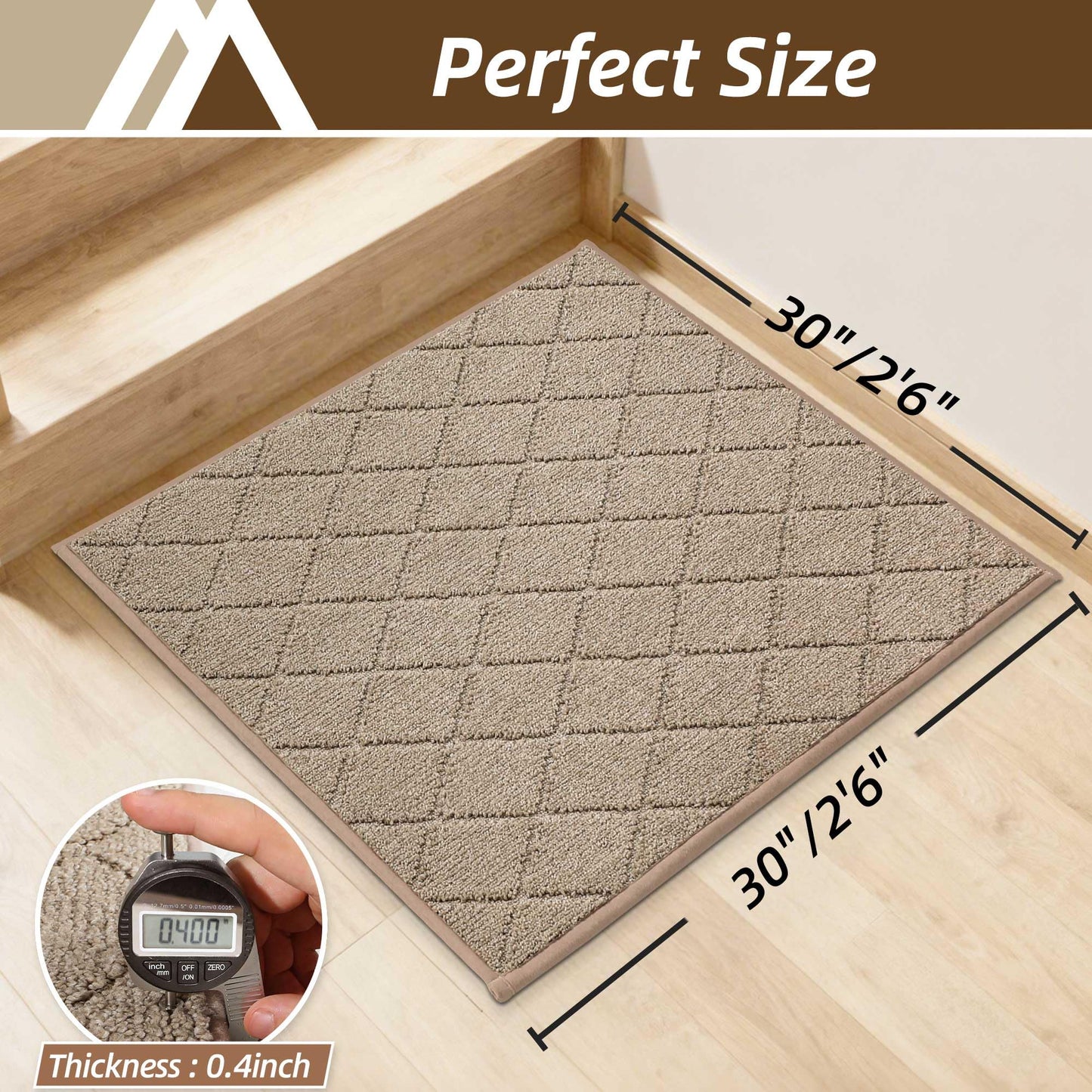 COSY HOMEER Edging Stair Treads Non-Slip Corner Indoor Stair Runners for Wooden Steps,Landing Slip Resistant Stair Rugs Mat for Kids and Dogs,100% Polyester TPE Backing,Beige,30x30 inch