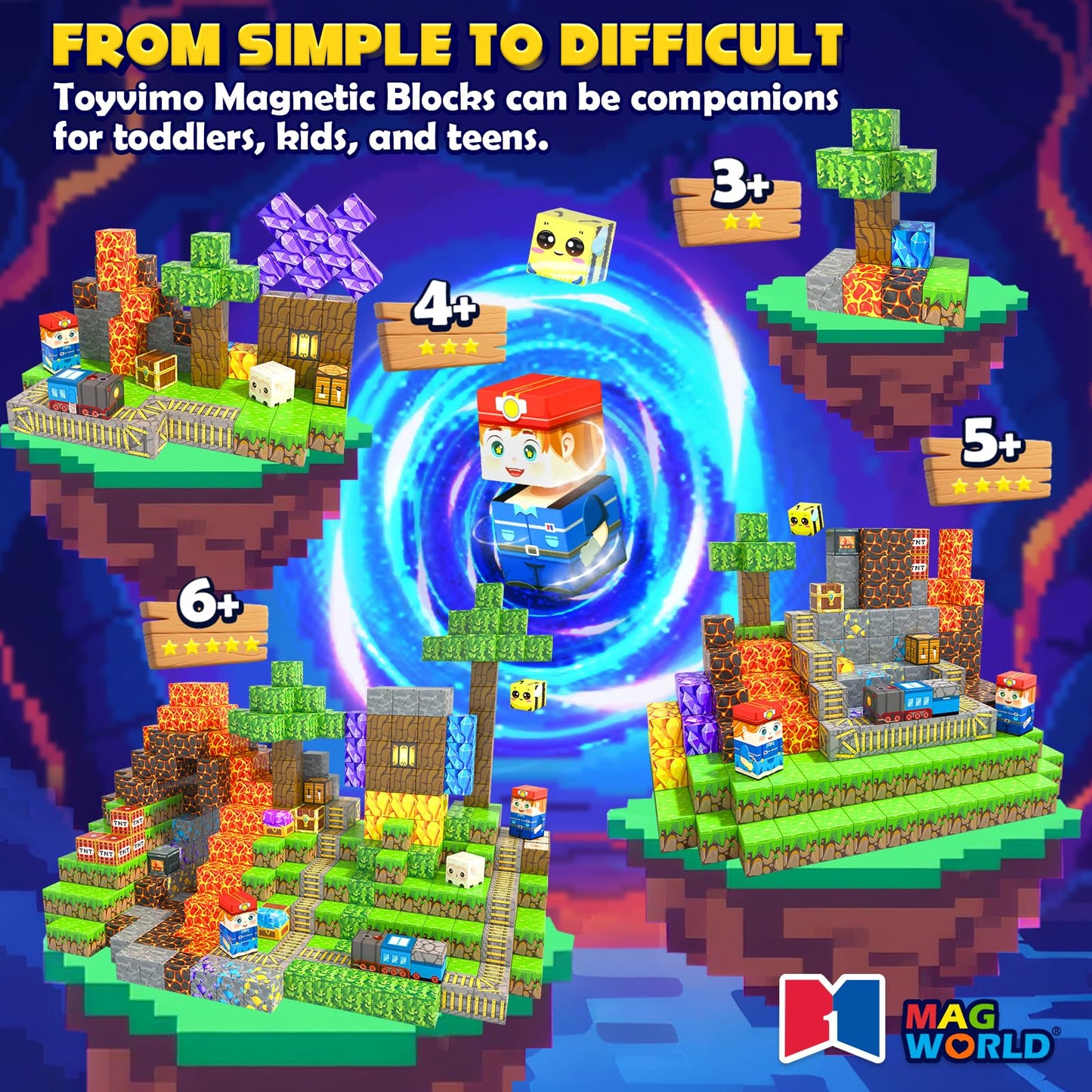 150PCS Magnetic Blocks - Build Mine Magnet World Kids Building Blocks with Magnet Board for 3 4 5 6 7 8 9 10 Year Old Boys & Girls Magnetic Tiles STEM Sensory Outdoor Toys for Kids Ages 4-8 5-7