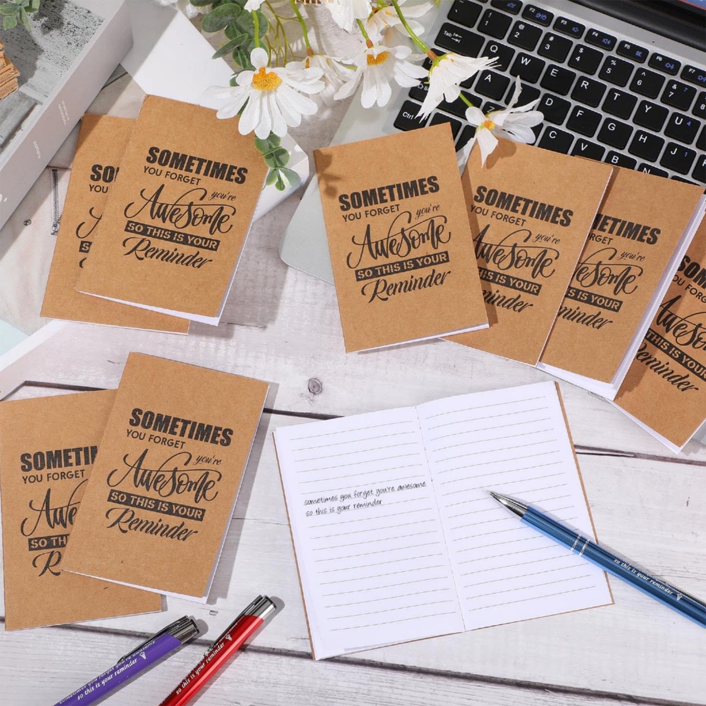 Sabary 100 Pcs Inspirational Notepads Ballpoint Pens Sets Mini Motivational Pocket Notebooks Journals Bulk Christmas Teacher Appreciation Gifts for Office Supplies(Appreciation Gifts)