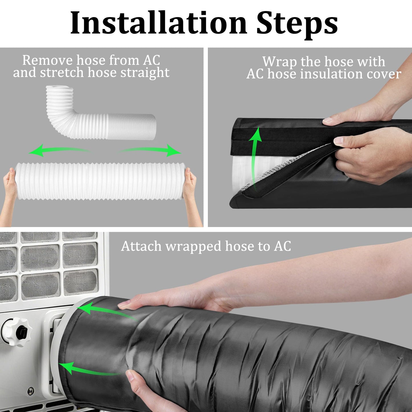2 Packs Upgraded Portable AC Hose Insulation Sleeve, 3 Layers Insulated Air Conditioner Hose Cover Wrap with Aluminum Foil, Reduce Heat & Improve Cooling Efficiency, Fits 5" & 5.9" Exhaust Hose, Black
