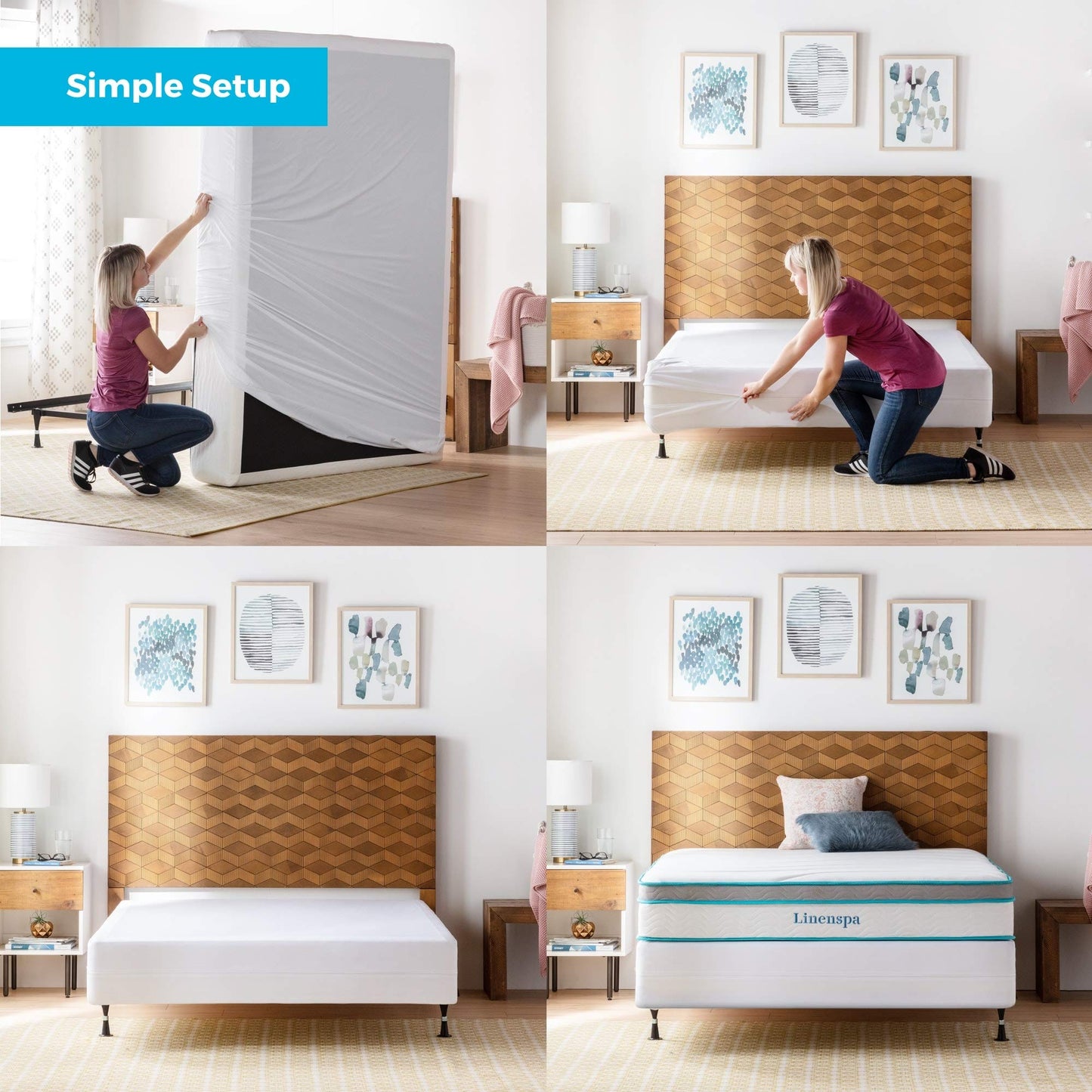 Linenspa Box Spring Encasement – Queen Size Box Spring Cover – Zippered and Waterproof Protector, Complete Protection – White