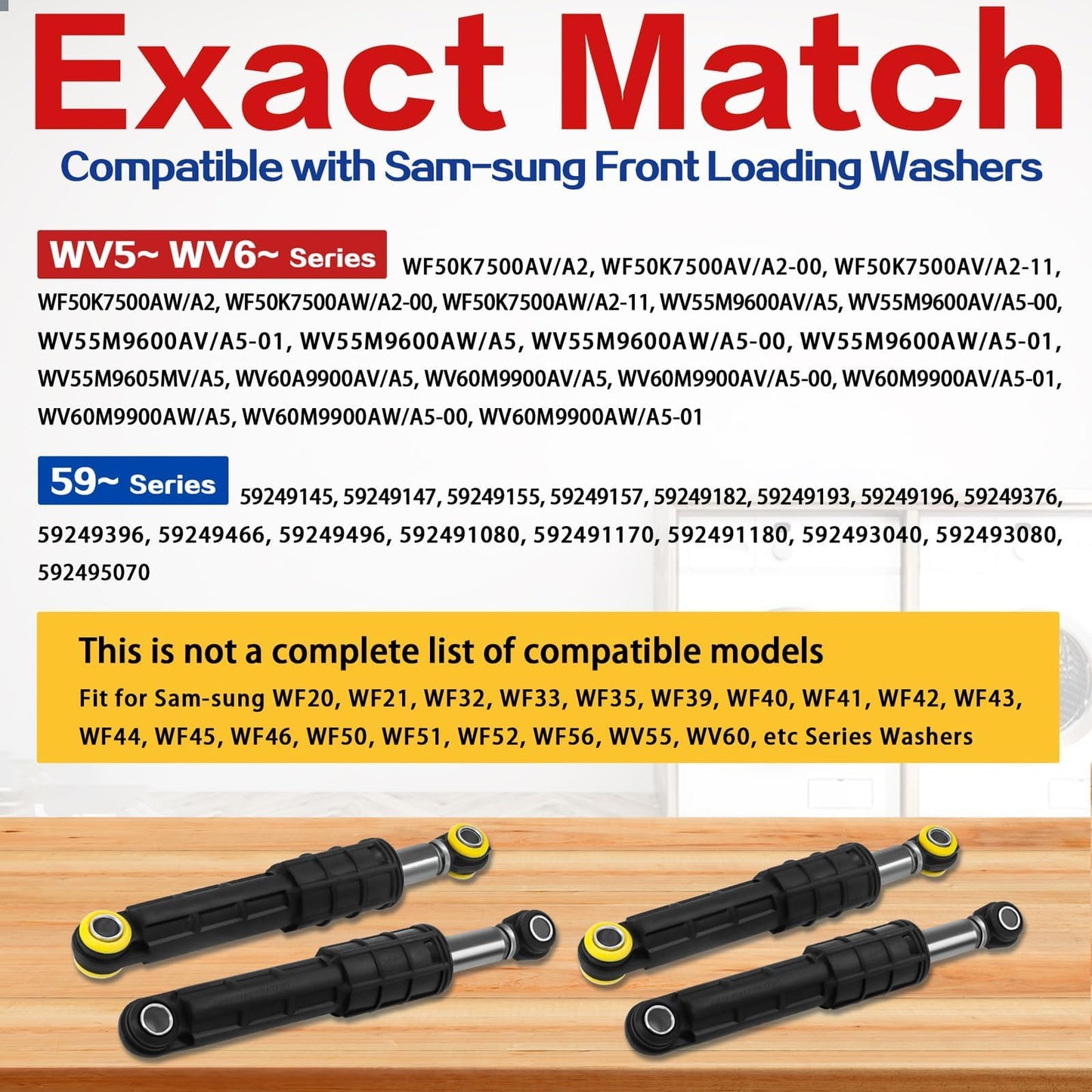 WF50K7500AV/A2 WF42H5200AP/A2 Washer Shock Absorber Kit, Fit for Sam-sung Models WF45N5300AV/US WF42H5200AW/A2 WF42H5000AW/A2 WF45H6300AG/A2 WF42H5200AF/A2 WF45N5300AW/US WF45K6500AW/A2 WF50K7500AW/A2