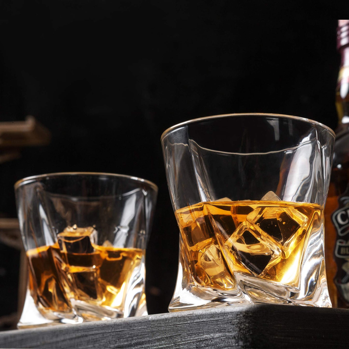 KANARS Whiskey Glasses Set of 4, 10 Oz Crystal Old Fashioned Cocktail Glass in Gift Box, Twisted Lowball Bourbon Tumbler for Scotch Whisky Cognac, Rock Barware for Men Gift Christmas