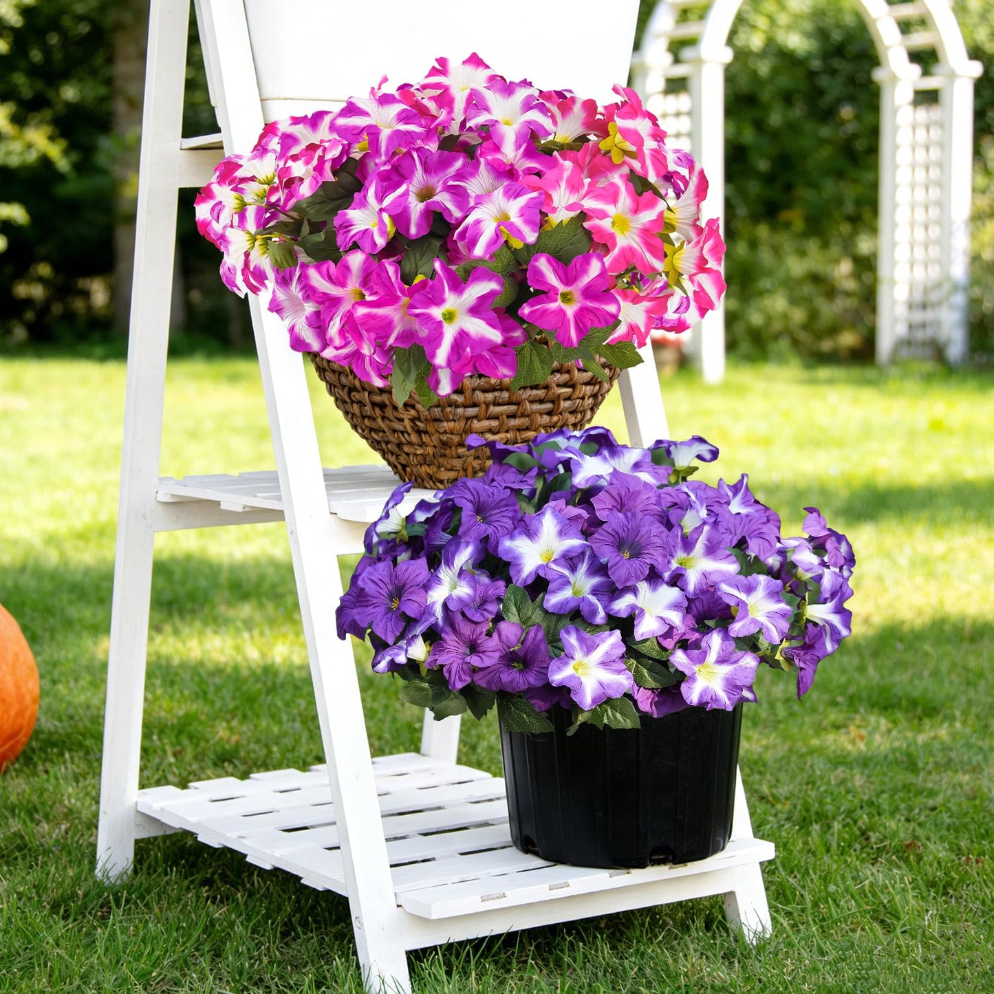 FULLMUSIC Spring Artificial Flowers for Outdoors, UV Resistant Fake Morning Glory, Look Real Faux Silk Plants for Front Door Garden Porch Planter