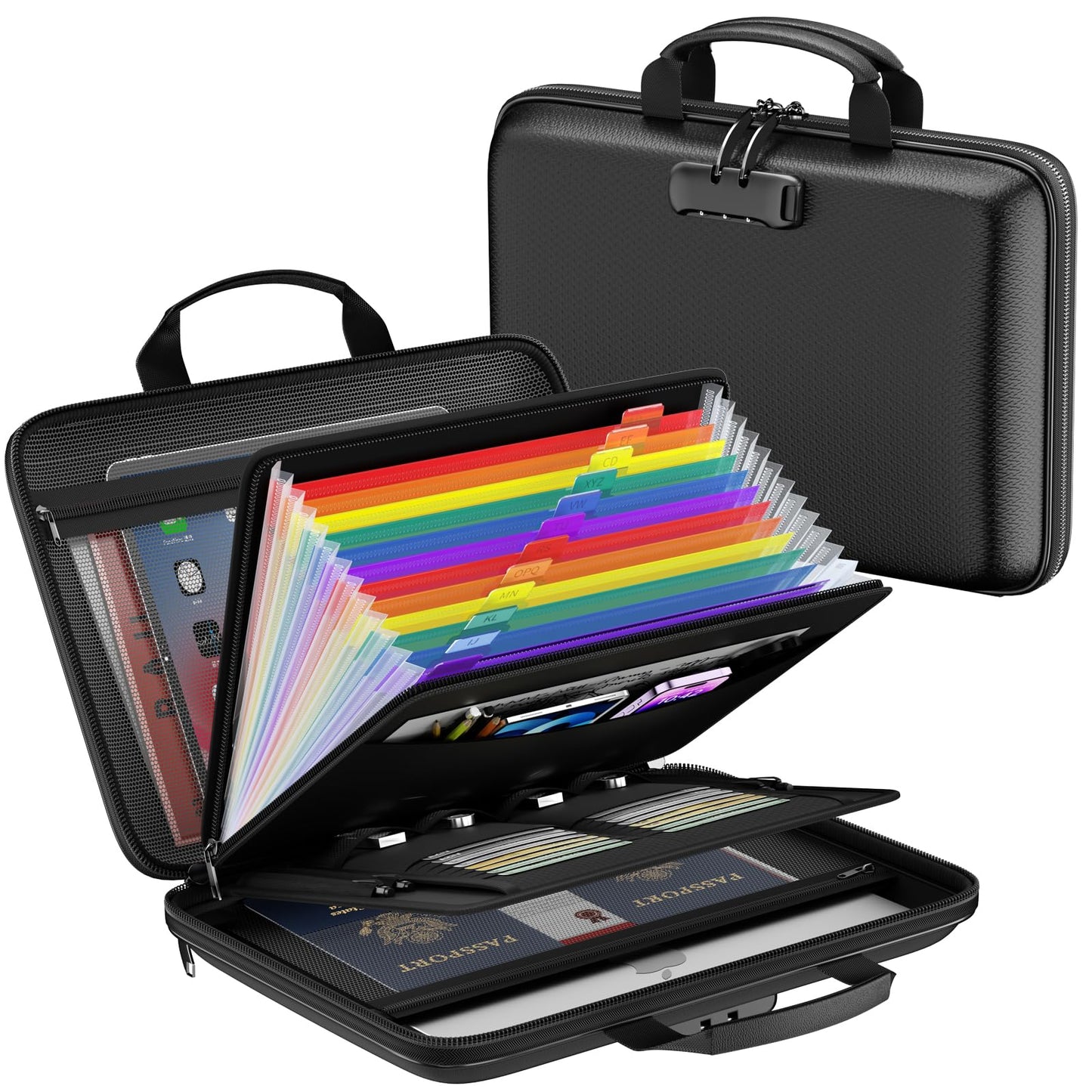 ZOOPIP Fireproof File Organizer,Fireproof Document Box with Lock,Large 13 Pocket Expanding File Folder,Hard-Shell Portable Safe Storage for Letter/Legal Document,Laptop,Valuables-Black