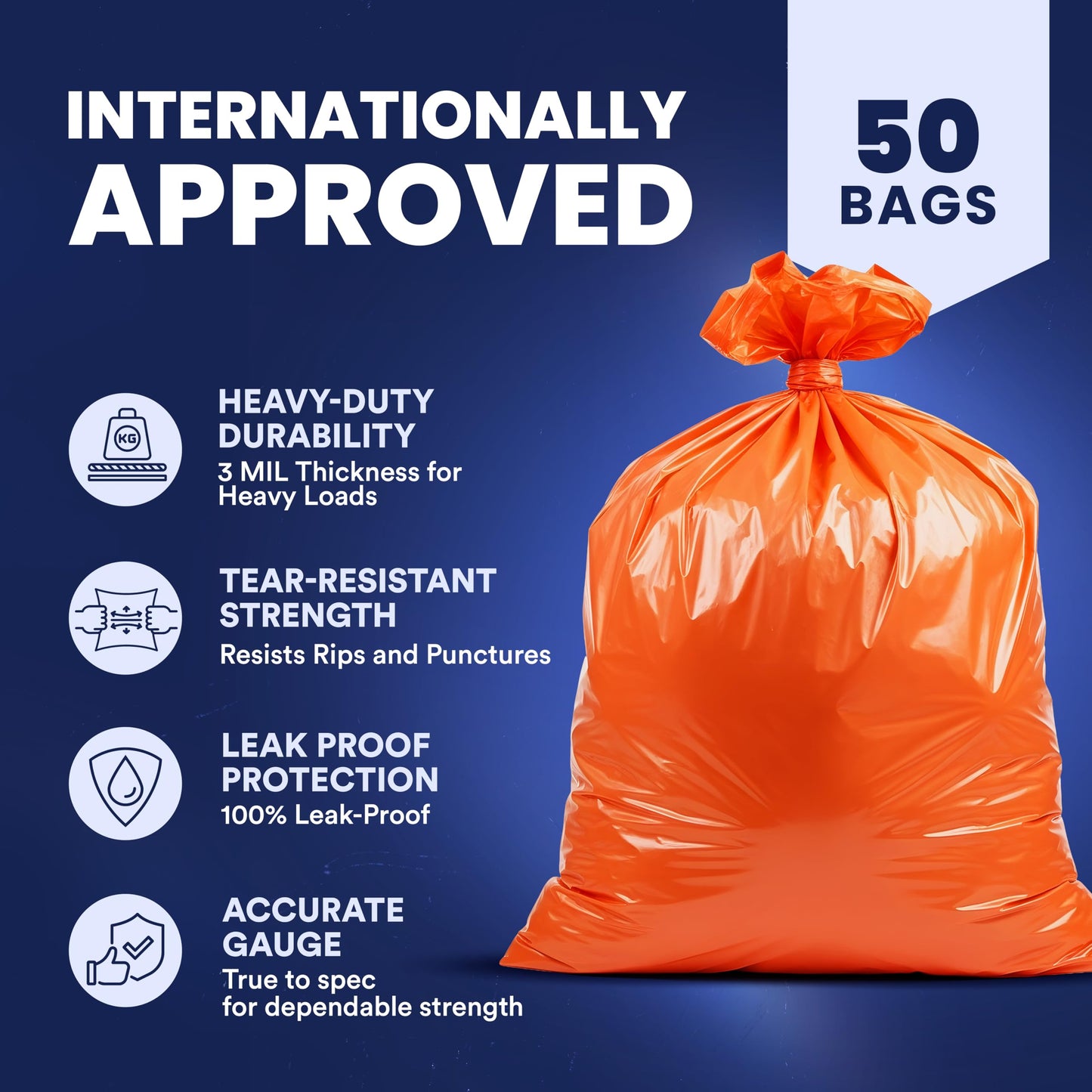 Plasticplace 42 Gallon Trash Bags |3.0 Mil | Orange Heavy Duty Contractor Trash Bags | 33" x 48", 50 Count (Pack of 1)