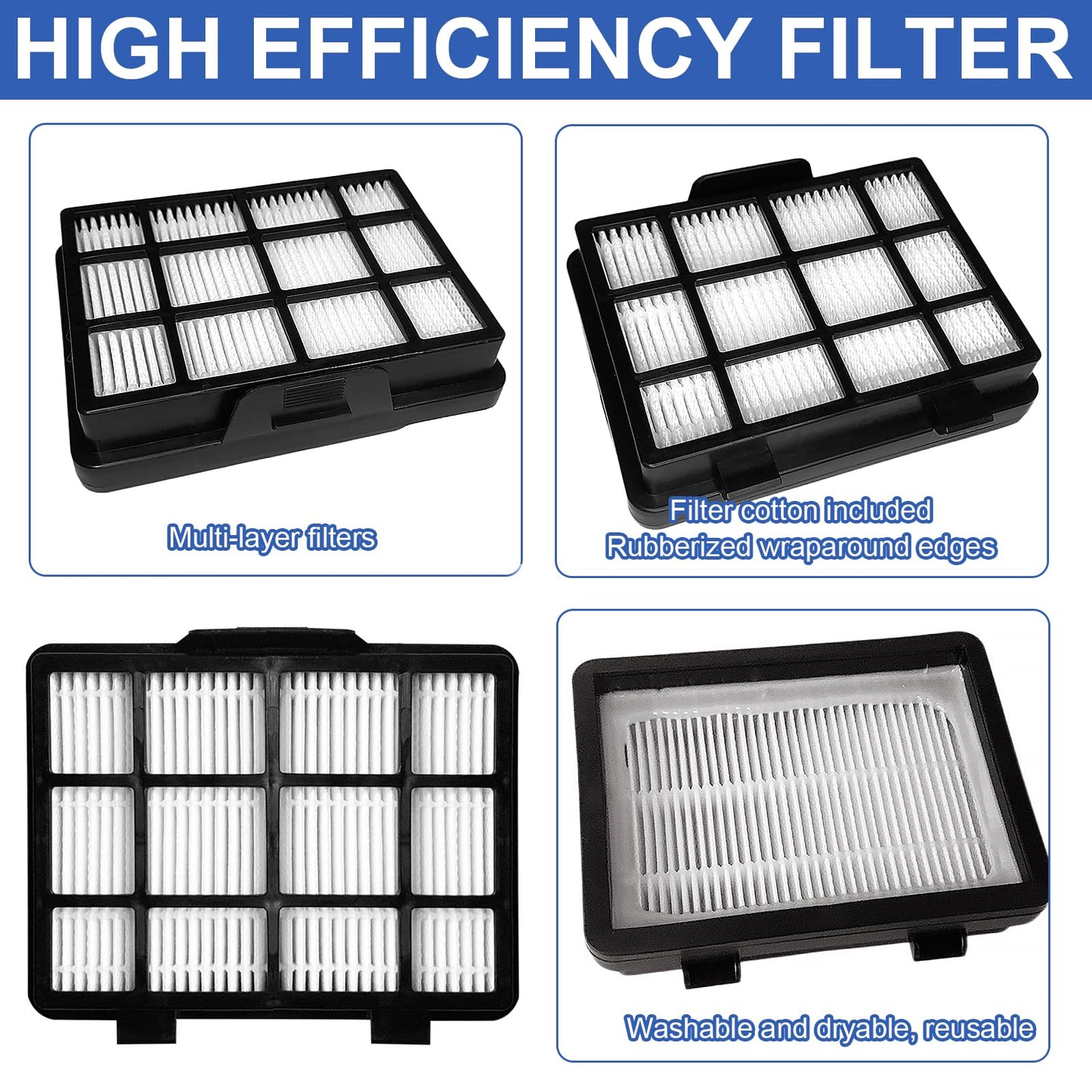 8 Pack Replacement Filters Compatible with Eureka NEN180 NEN186BL Bagless Vacuum Cleaner, Includes 4 Dust Cup Cartridges and 4 High Efficiency Filters