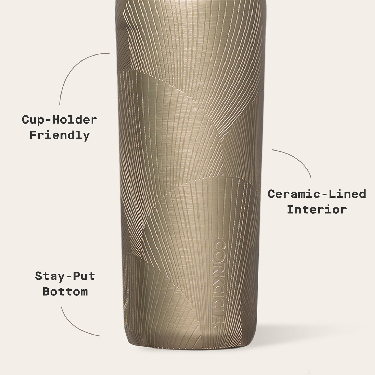 Corkcicle Commuter Cup Travel Mug - Insulated Coffee Mug with Lid - Keeps Drinks Cold 18 Hours - 360° Spill-Proof Sip Lid - Holiday Gift - Great for Gifting Warmth - 17 oz - Champagne Dreams