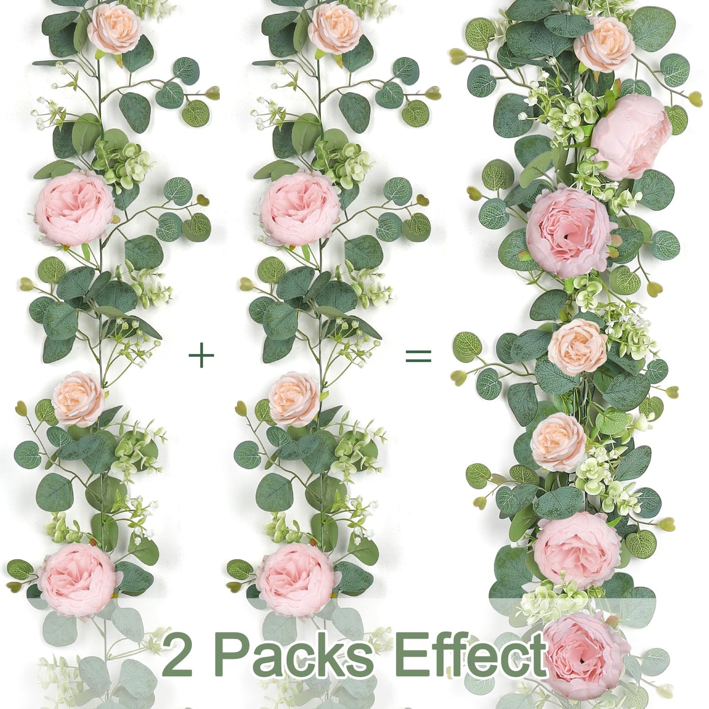 SOMYTING 2 Pack 13FT Flower Garland, Artificial Rose Vine Fake Flower Garland Silk Rose Peony Hanging Vine Faux Floral Garlands for Wedding Party Arch Table Wall Backdrop Decoration (Light Pink, 2PCS)