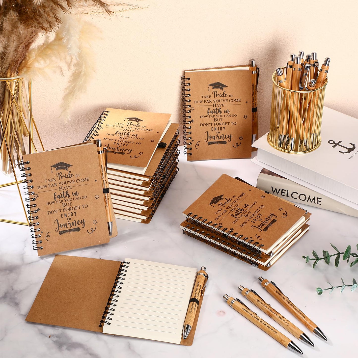 FillTouch 20 Sets 2026 Graduation Gifts Inspirational Spiral Journal with Motivational Pen Graduate Kraft Notebooks Ballpoint Pen Class of 2026 Gifts for College Graduate