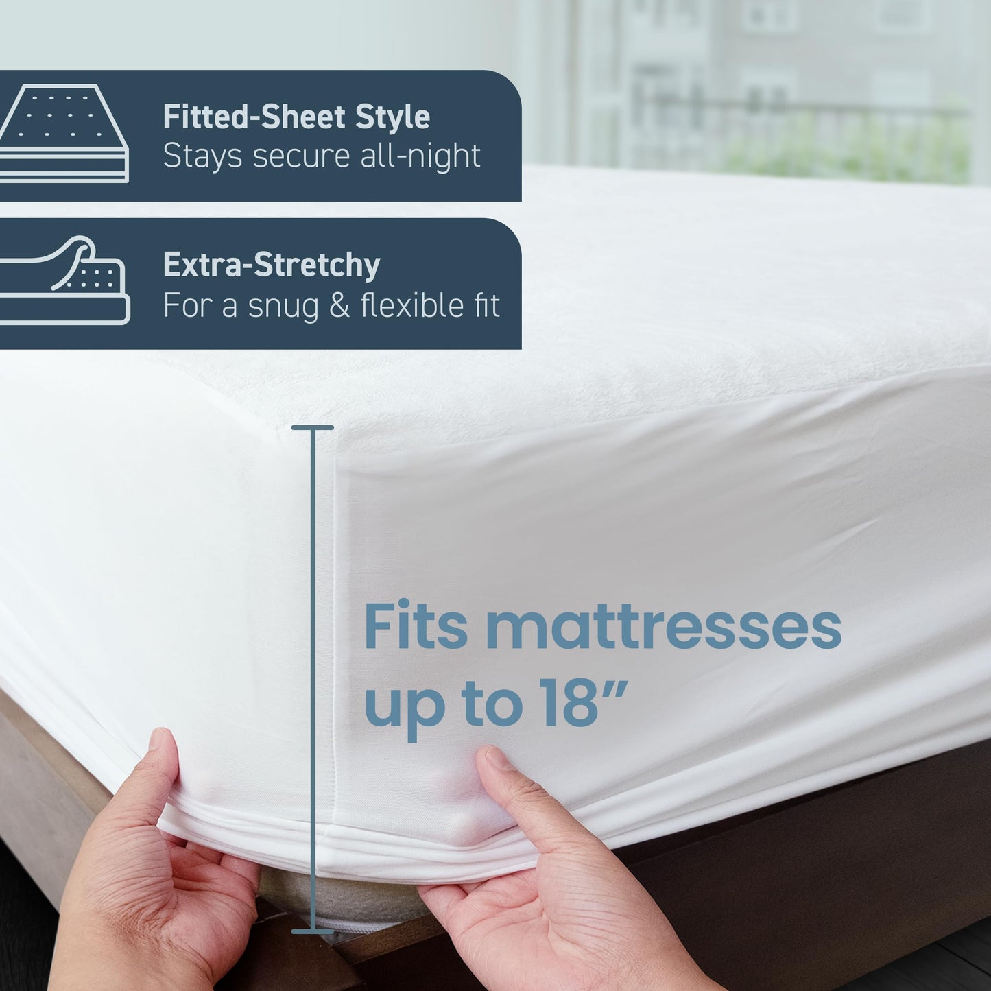 SafeRest Waterproof California King Size Mattress Protector - Fitted with Stretchable Pockets - Machine Washable Cotton Blend Mattress Cover for Bed