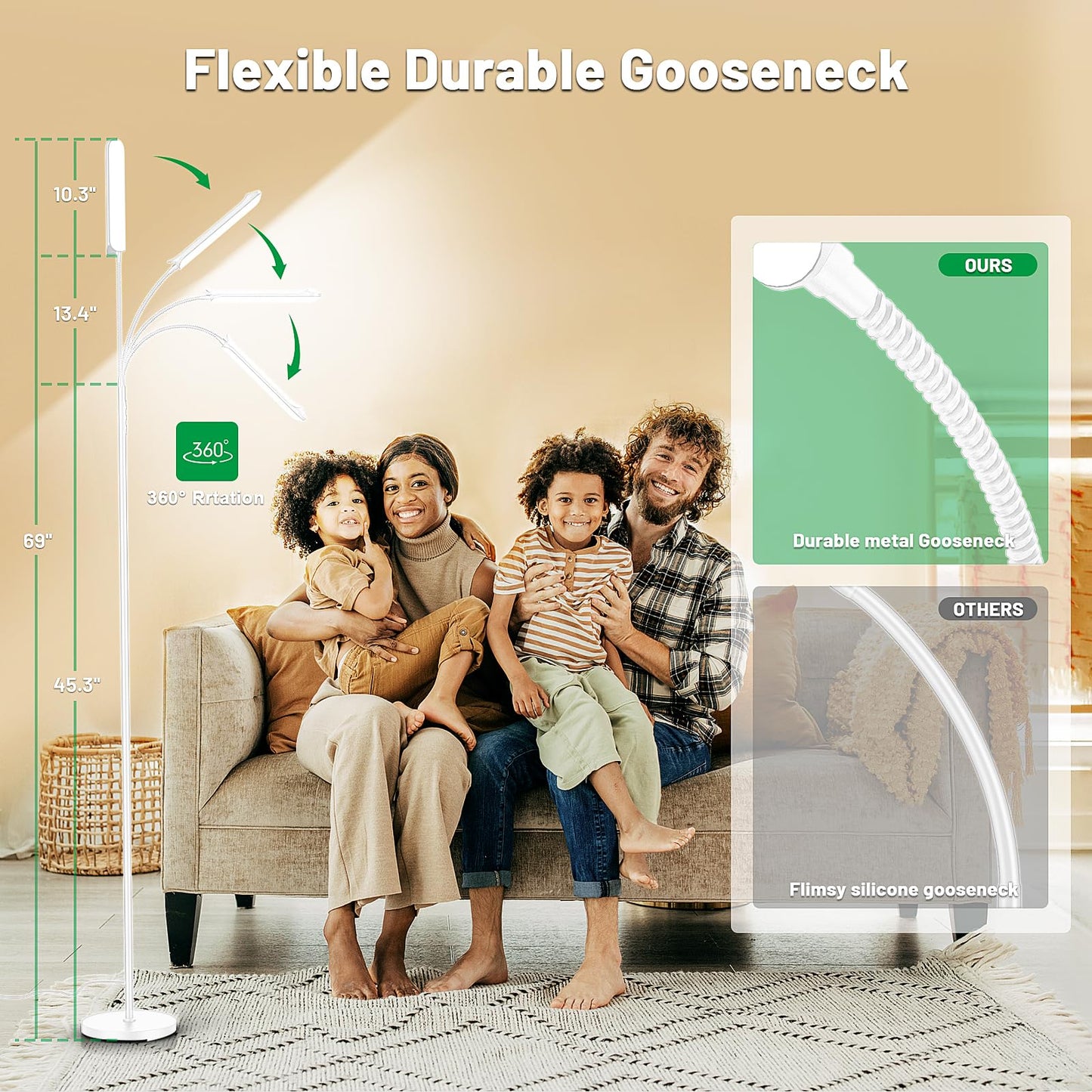 Yikuneng Dimmable LED Floor Lamp, Super Bright Reading Lamps Floor Standing Lamp with Remote & Touch Control, Stepless Dimming & 2700K-6500K Color Temperature, for Living Room Bedroom Office, White