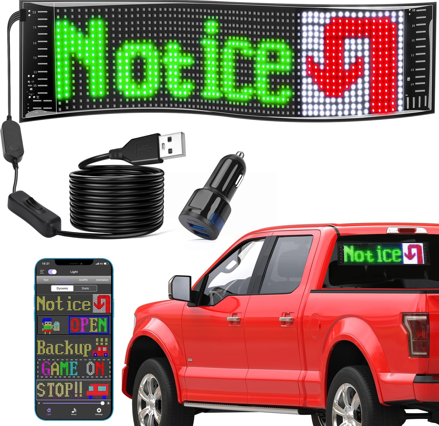 SanLank Led Sign, Bluetooth App Programmable Led Car Sign, USB 5V Scrolling Message Led Matrix Panel, Custom Digital Display Board for Shop Advertising