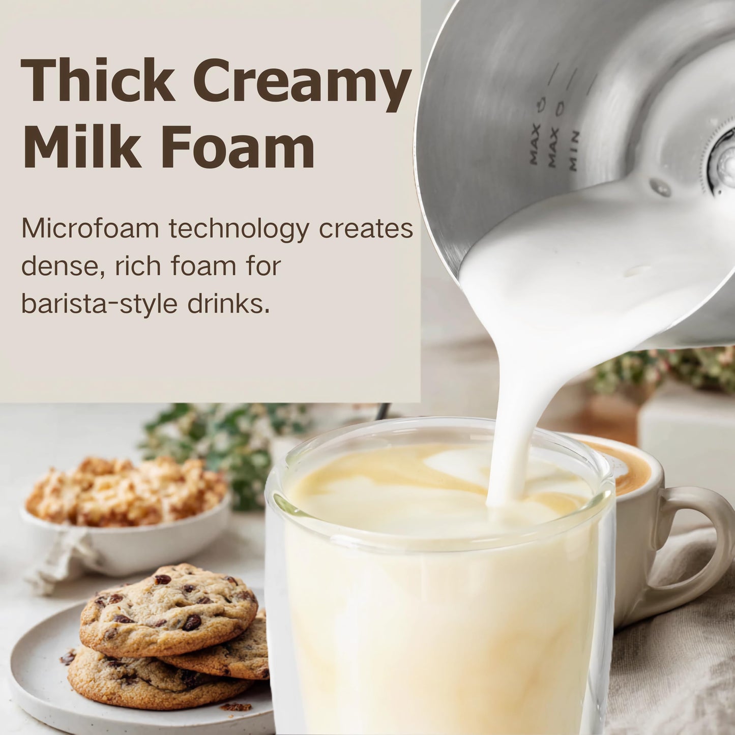 Stainless Steel Milk Frother and Steamer, 12oz Electric Milk Warmer & Foam Maker, 3in1 Hot Cold Frothing, Warm Thick Foam for Macchiatos, BPA Free